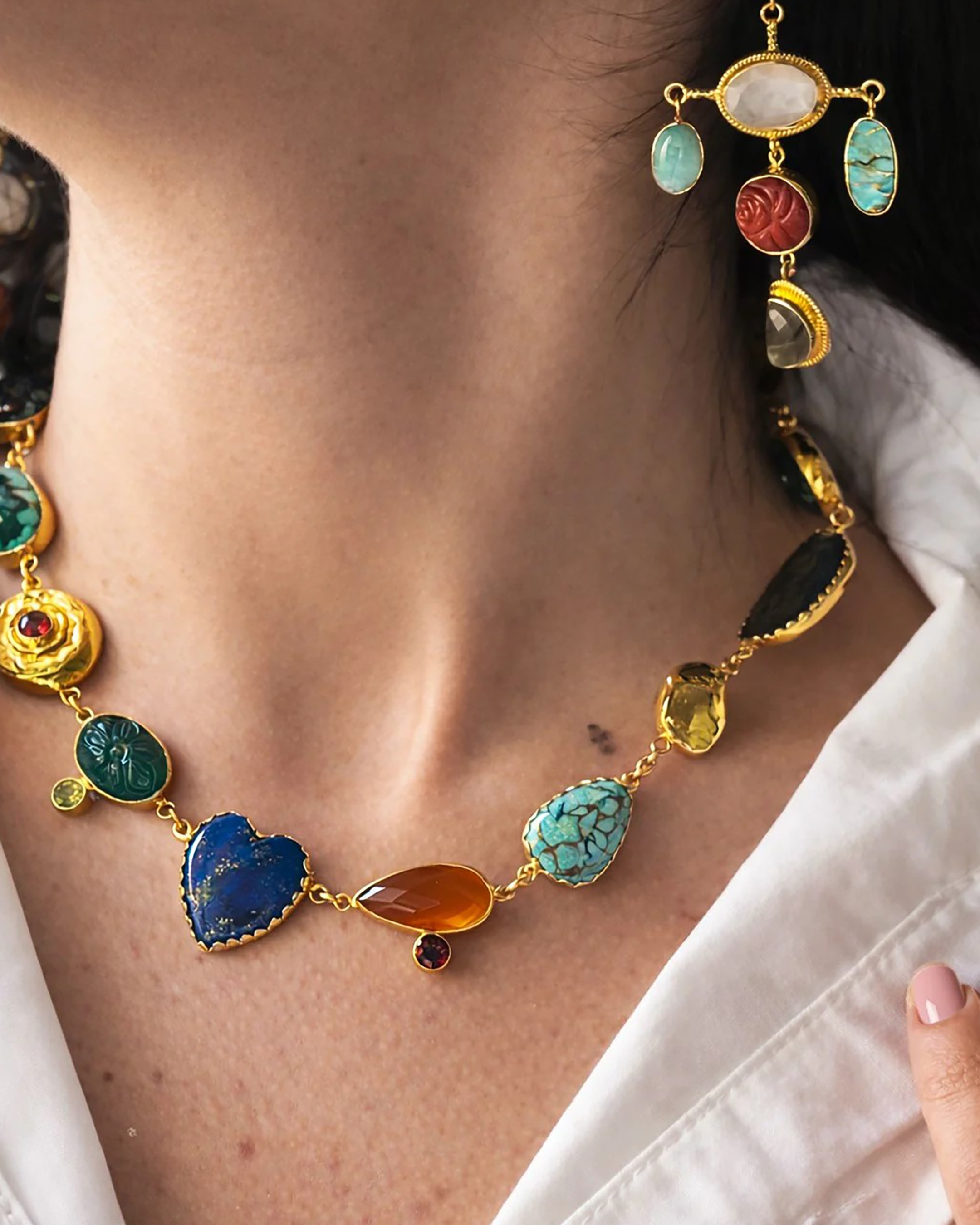 Multi Gemstone Tribal Chain Necklace