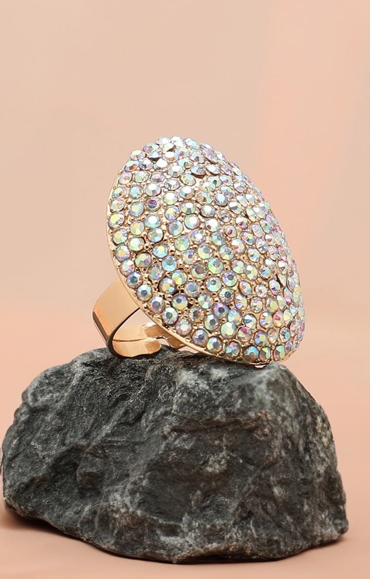 SOHI Gold-Plated White Stone Studded Adjustable Ring