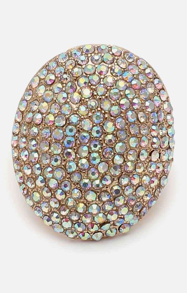 SOHI Gold-Plated White Stone Studded Adjustable Ring