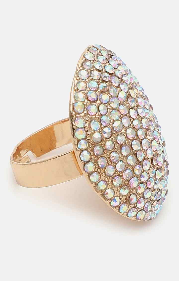 SOHI Gold-Plated White Stone Studded Adjustable Ring