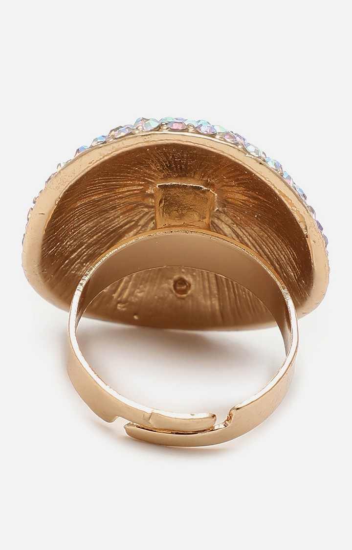 SOHI Gold-Plated White Stone Studded Adjustable Ring