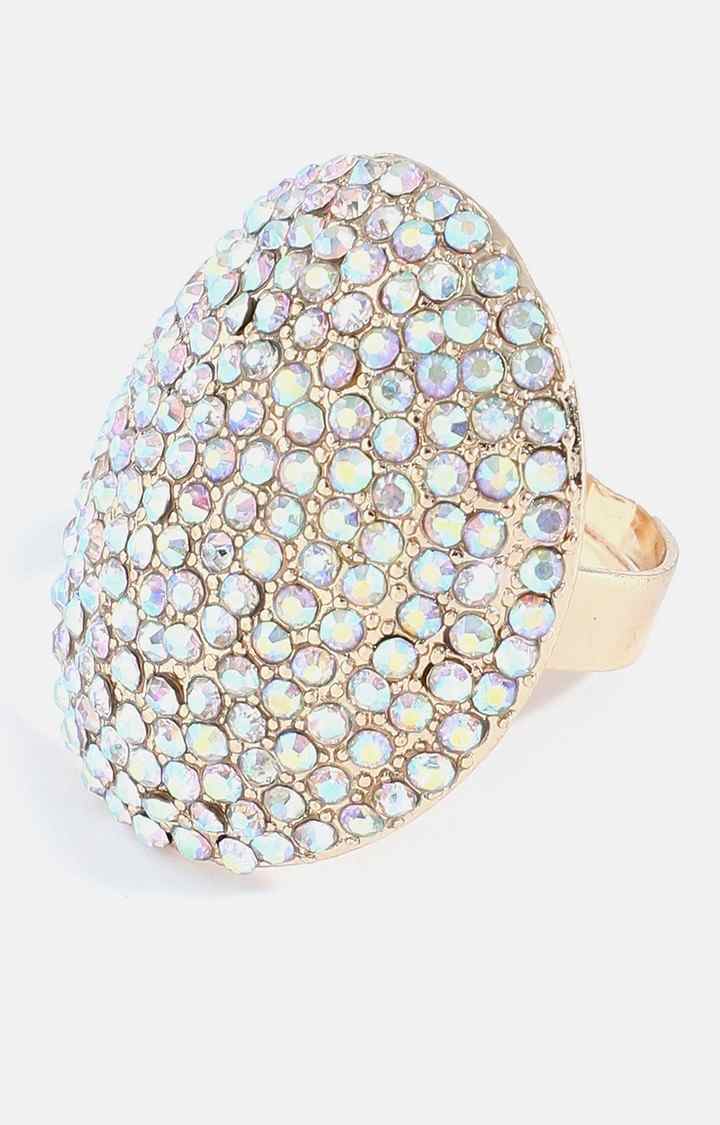 SOHI Gold-Plated White Stone Studded Adjustable Ring