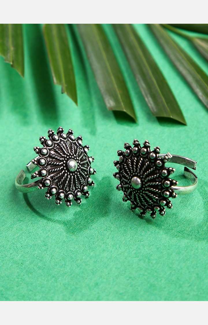 SOHI Set Of 2 Oxidised Silver-Plated Ring