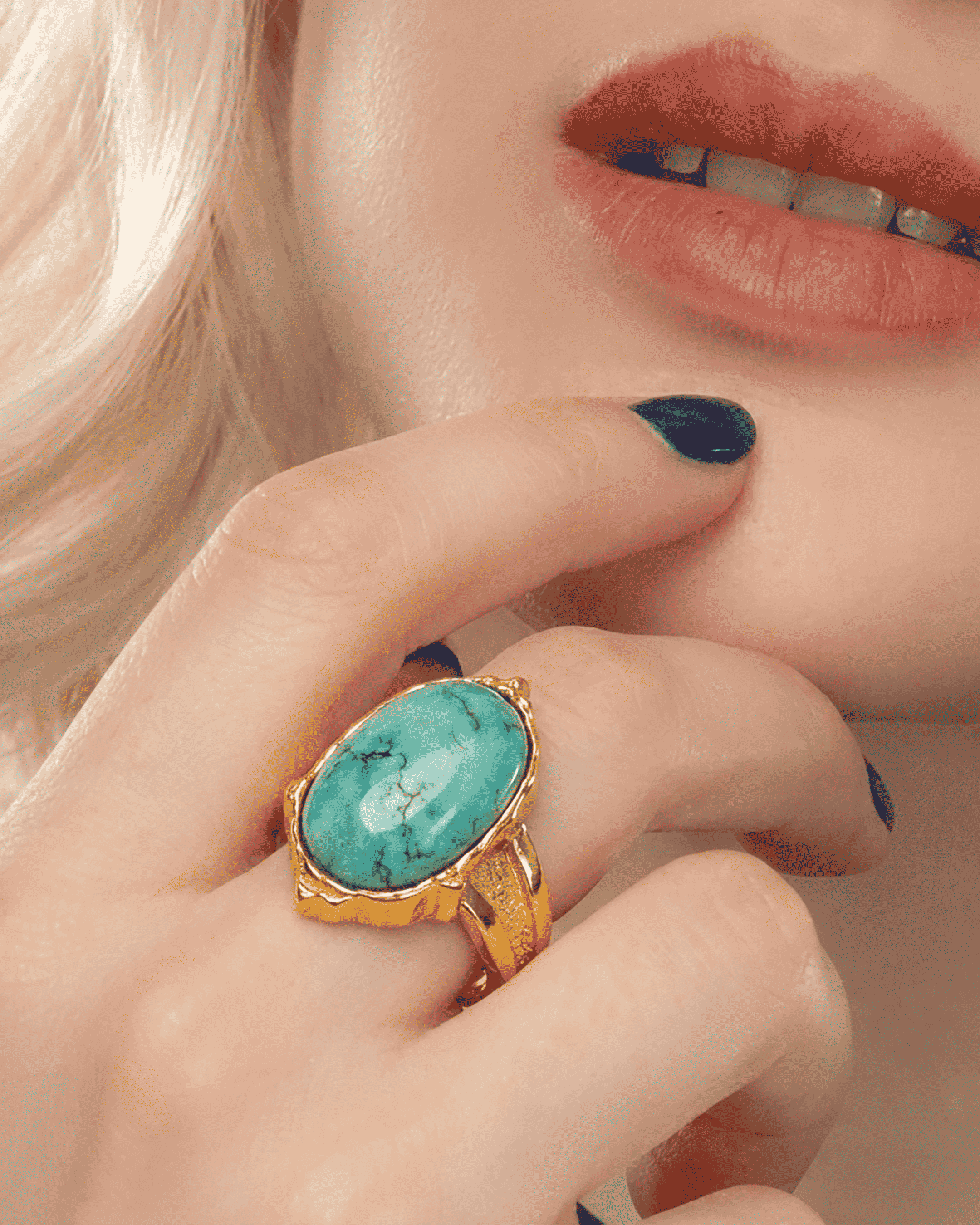 Gold Plated Oval Turquoise Cocktail Ring