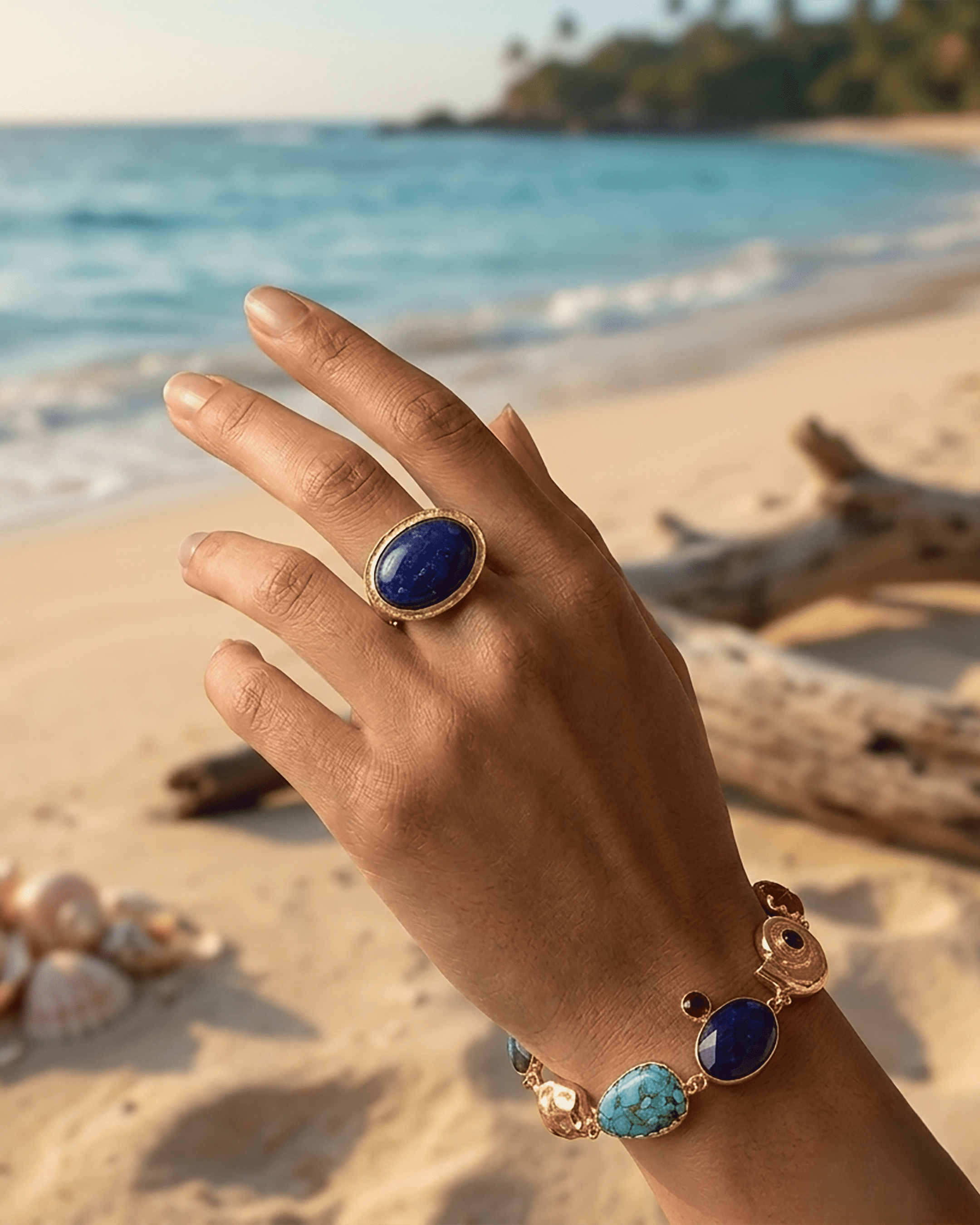 Gold Lapis Lazuli Statement Ring