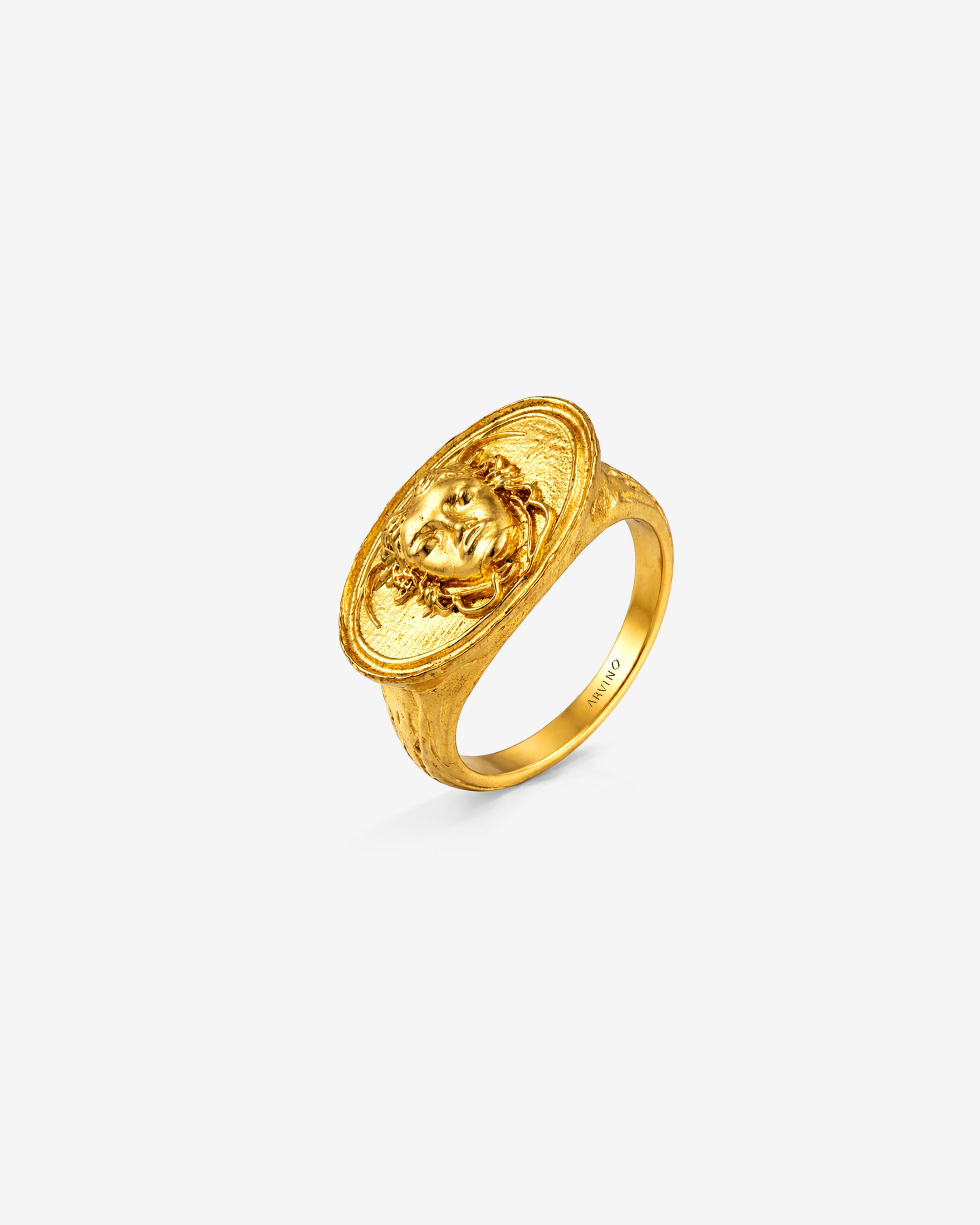Gold Plated Face Medallion 92.5 Sterling Silver Ring