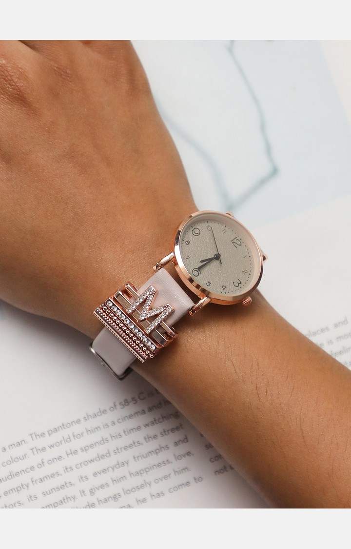 Women's Analog Watch With M Initial Watch Charm