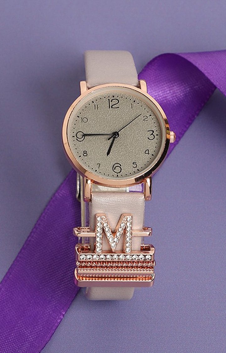 Women's Analog Watch With M Initial Watch Charm
