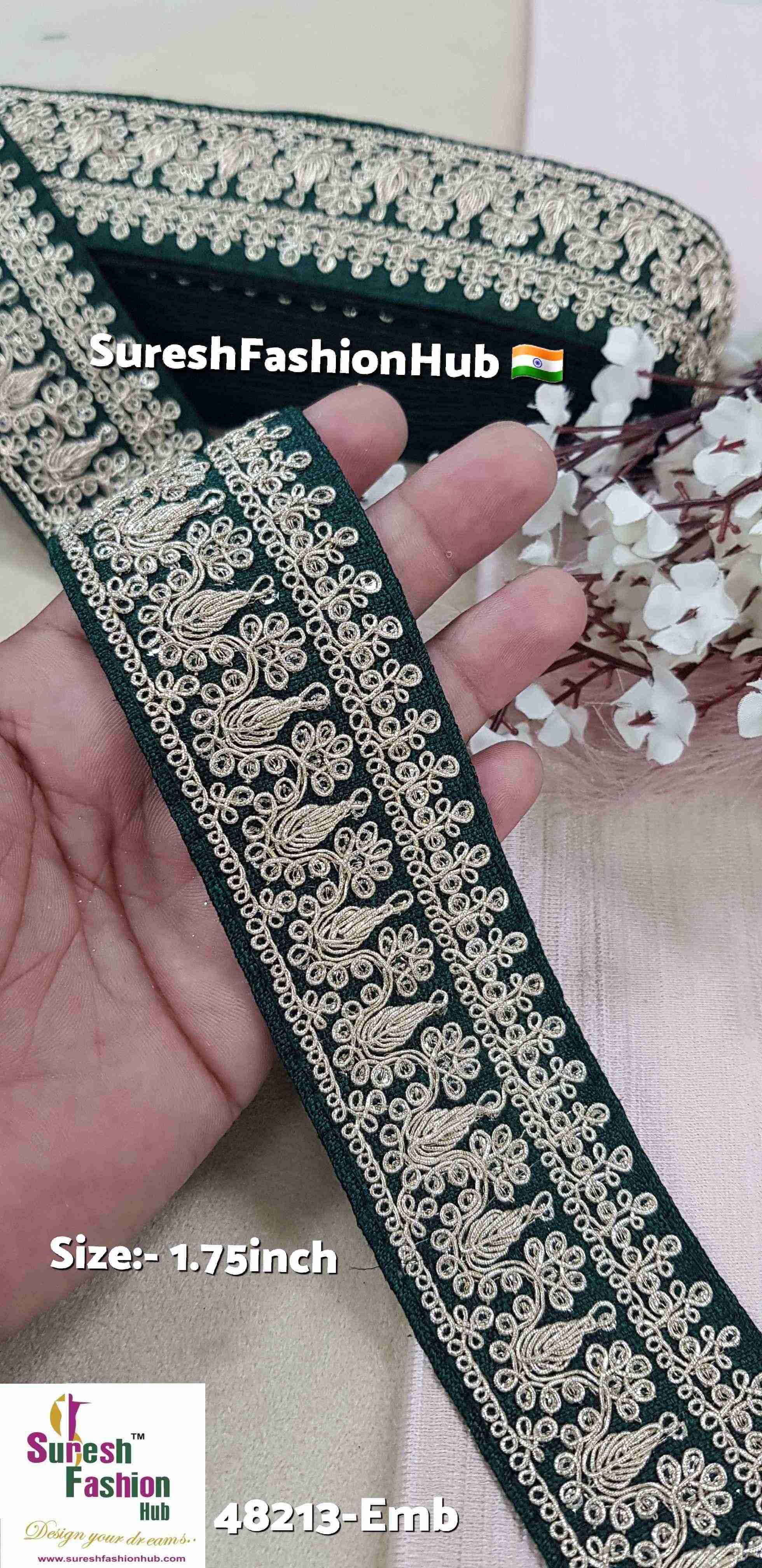 Bottle Green Pearl & Sequence Fabric Lace
