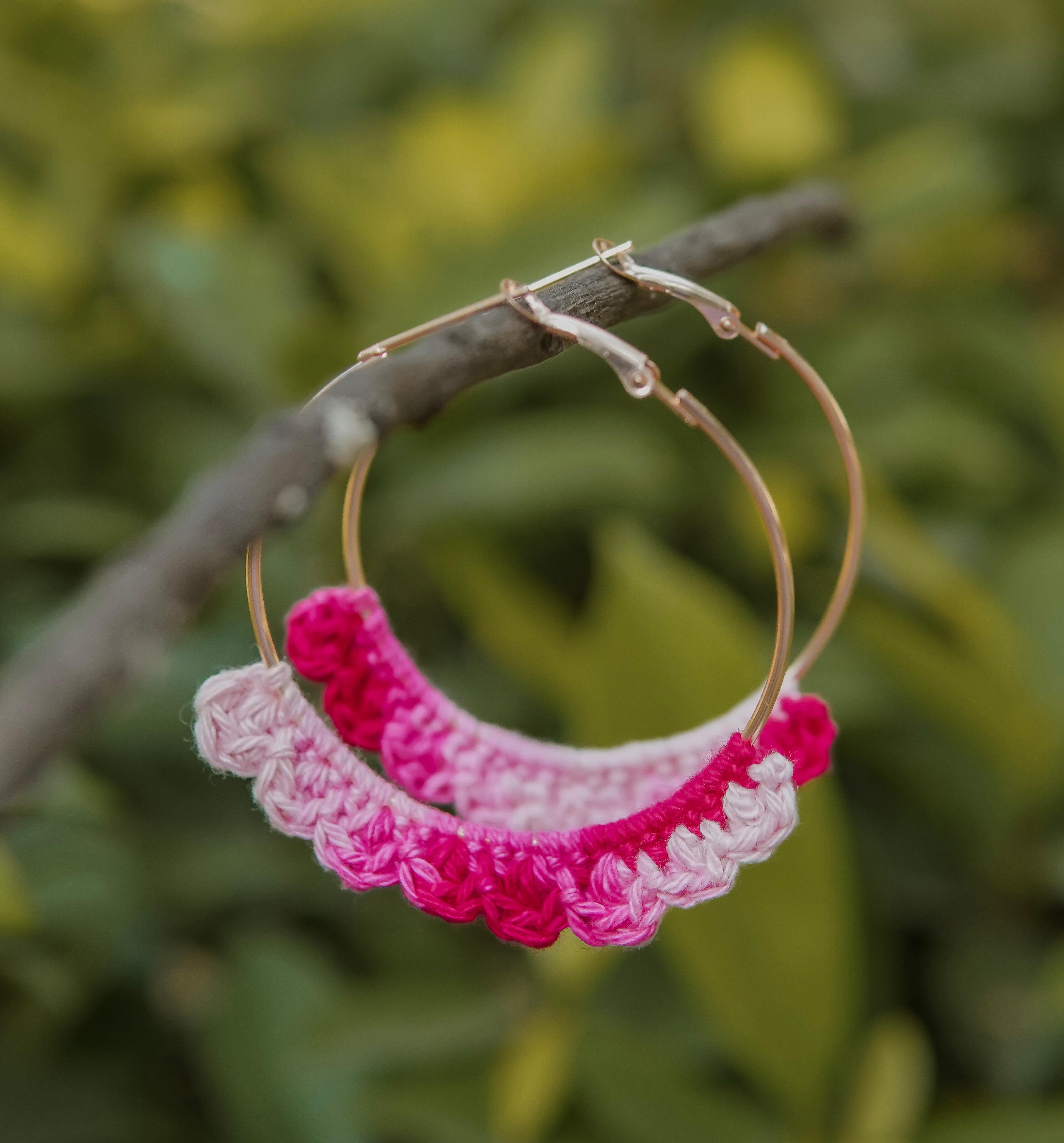  Playful Pinks: Dual Shade Crochet Nazakat Hoops by AHG. Add a pop of color!
