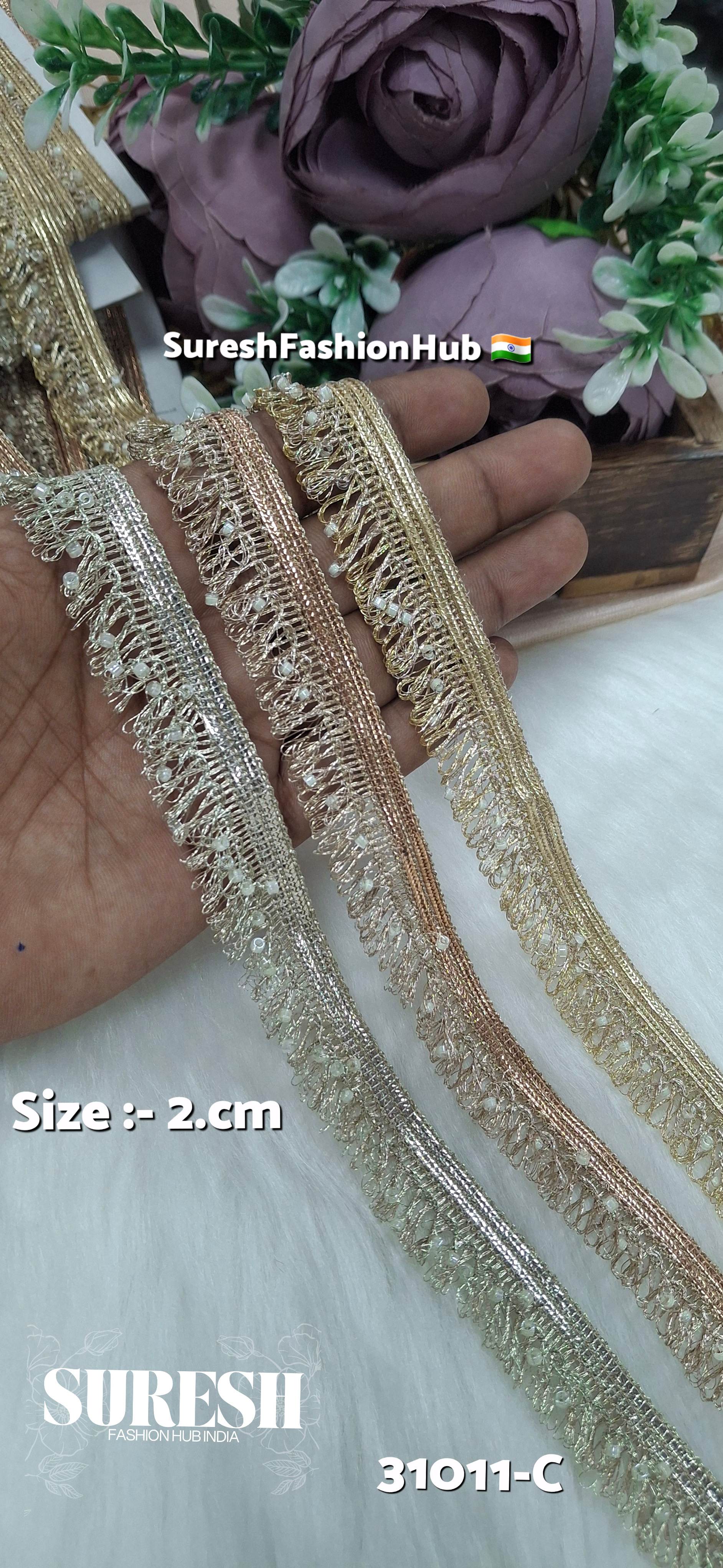 Rose Beaded Zari Fringe Lace