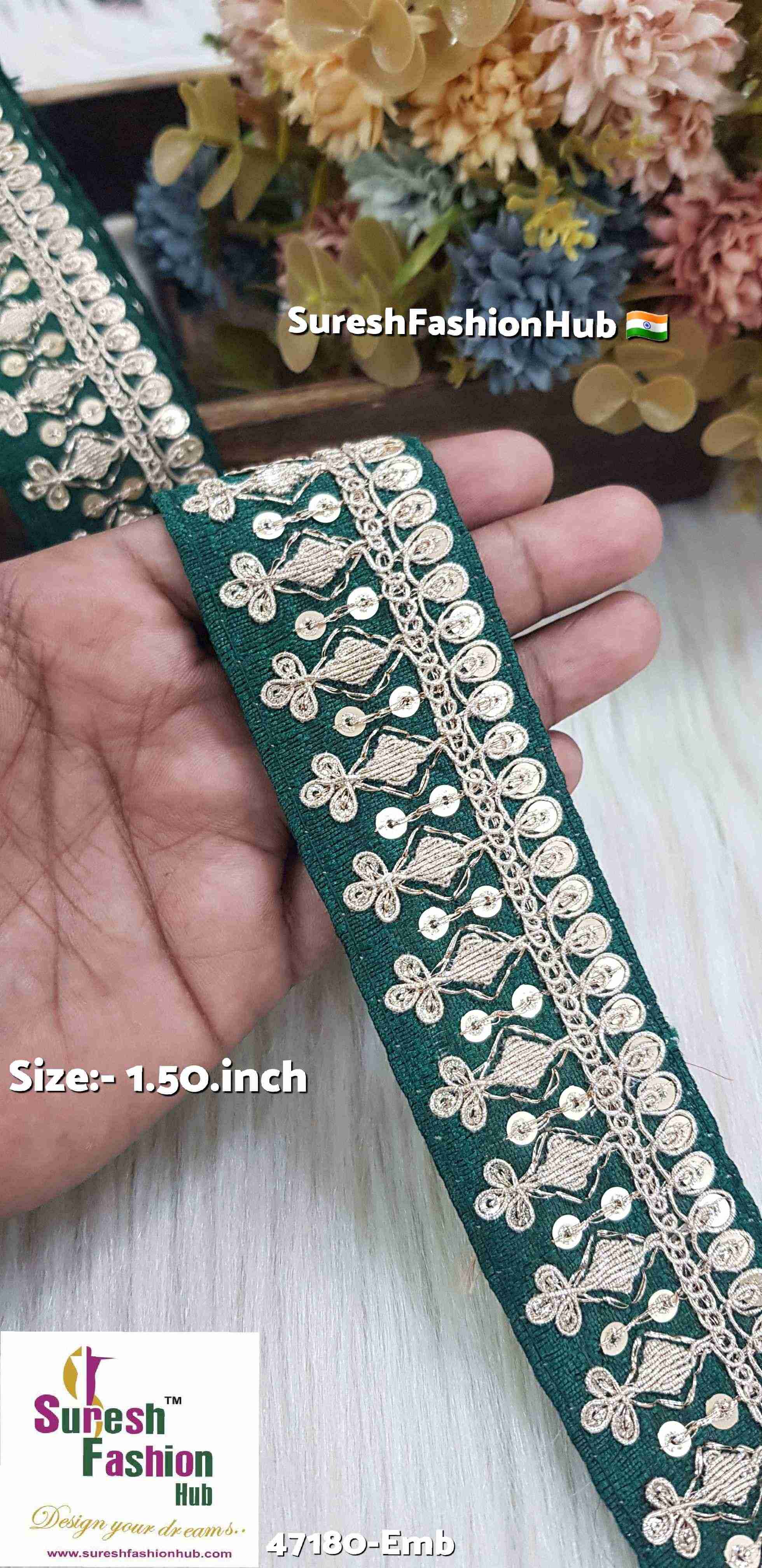 Bottle Green Royal Elegance Embroidered Lace