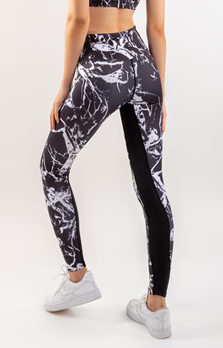 Women's Black Printed Nylon Activewear Legging