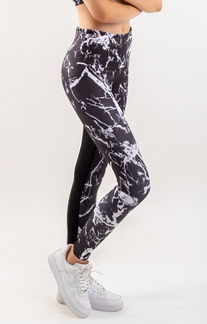 Women's Black Printed Nylon Activewear Legging