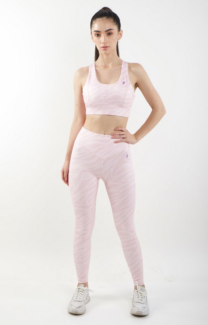 SKNZ Activewear | Women Pink Nylon Printed Tracksuits