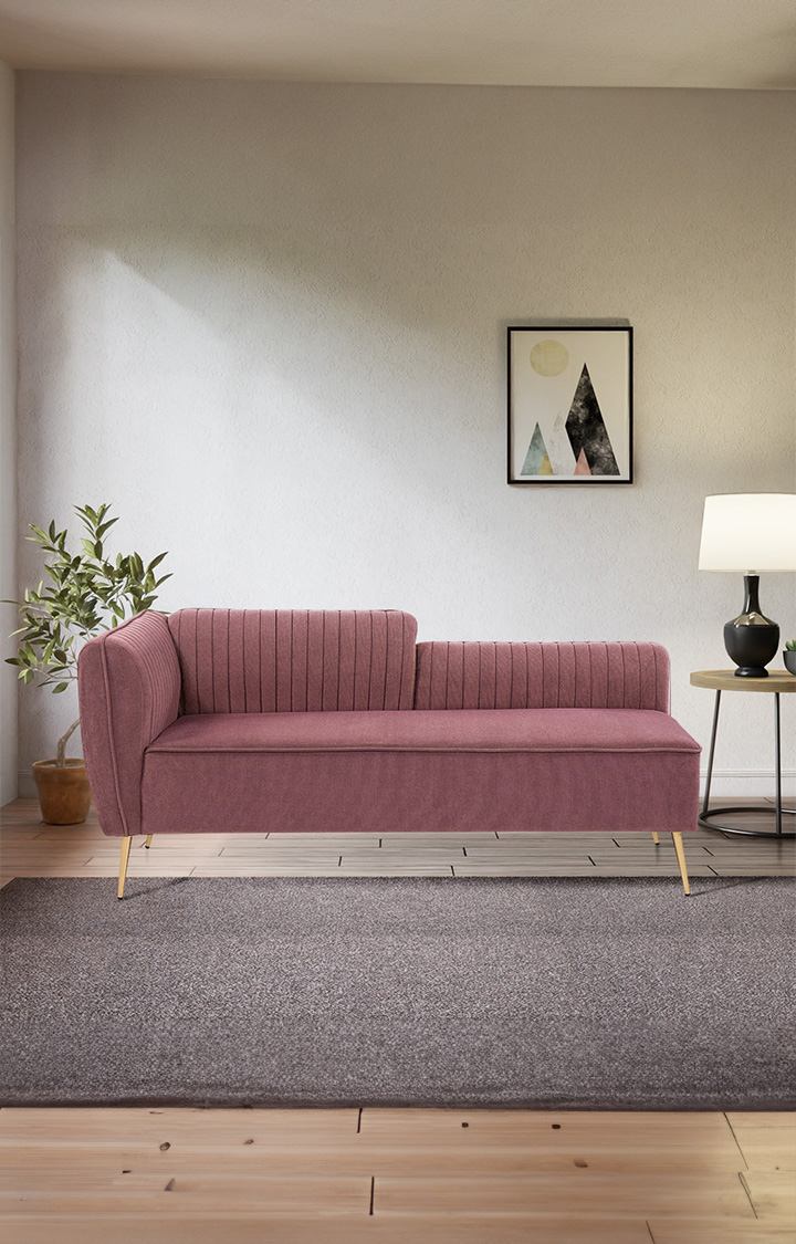 neudot Diva LHS Sofa Chaise Lounger with Golden Legs for Living Room|Bedroom|2 Person Sofa|Diwan|Premium Fabric | Solid Wood Frame|2 Seater (Colour : Ceramic Pink (DIY))
