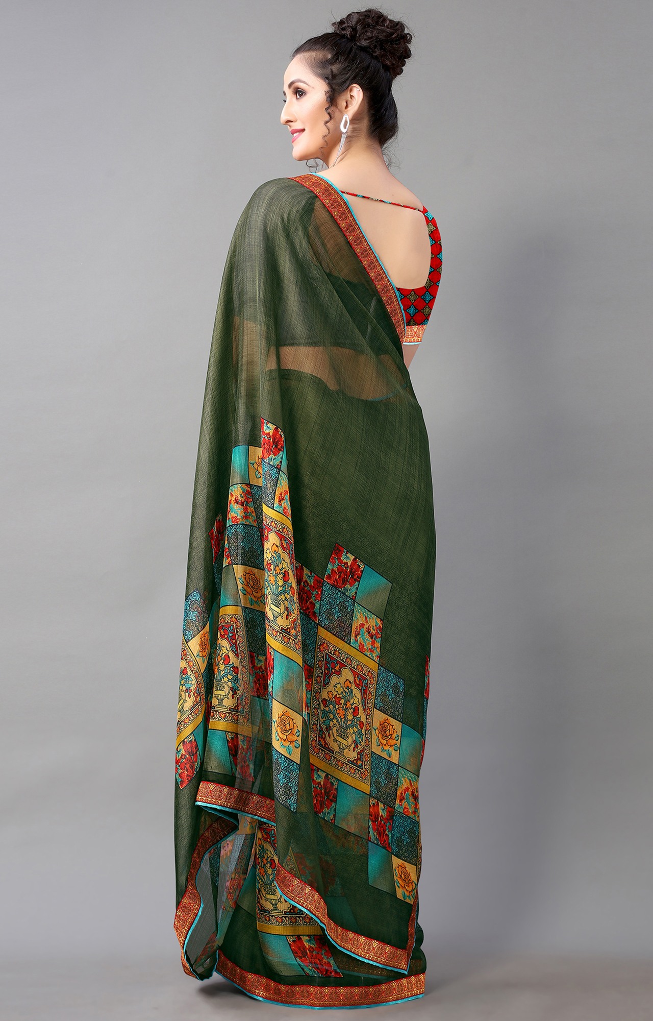 Women Green Chiffon Floral Print Saree-S_L21SHUBHLABH31010SSR01