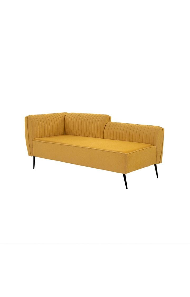 neudot Diva LHS Sofa Chaise Lounger with Black Legs for Living Room|Bedroom|2 Person Sofa|Diwan|Premium Fabric | Solid Wood Frame|2 Seater (Colour : Husky Yellow (DIY))