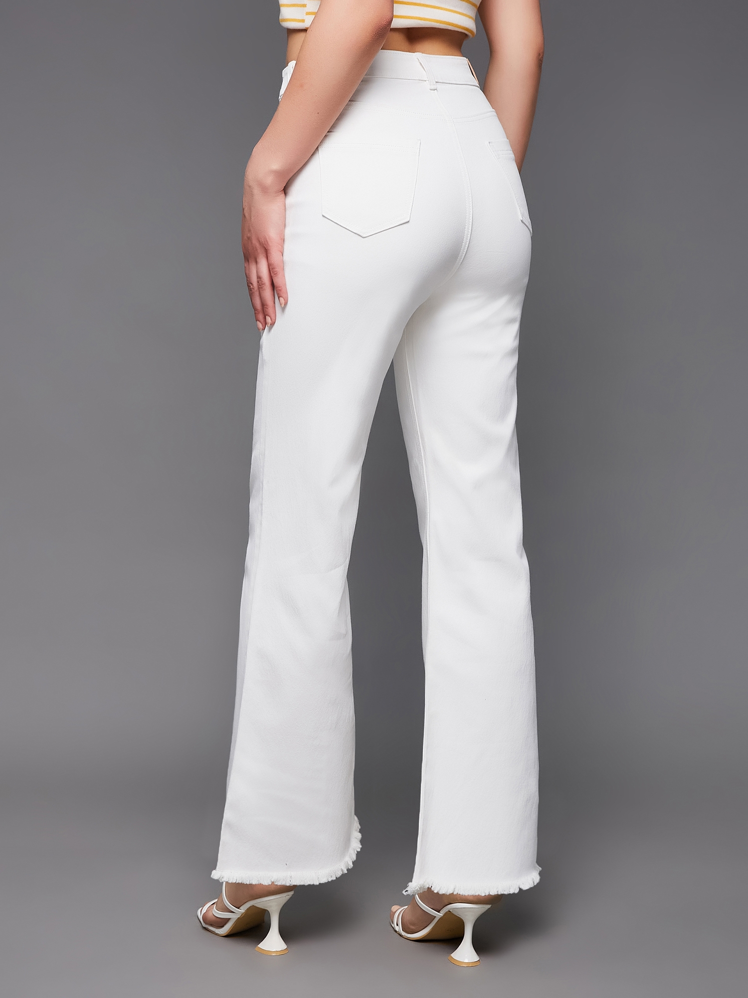 MISS CHASE | Women's White Solid Bootcut Jeans 3
