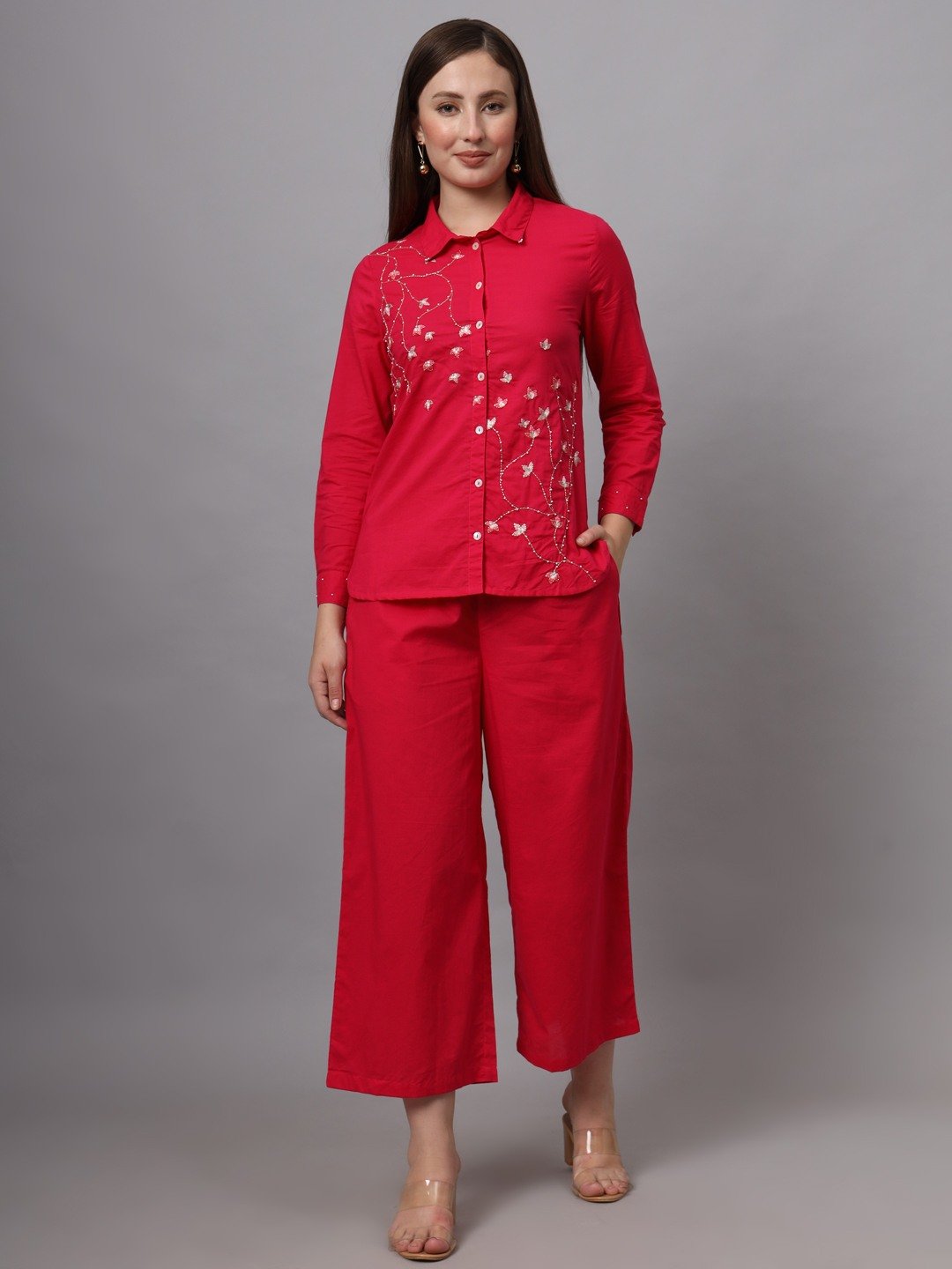 PINK COTTON EMBROIDERED CO-ORD SET