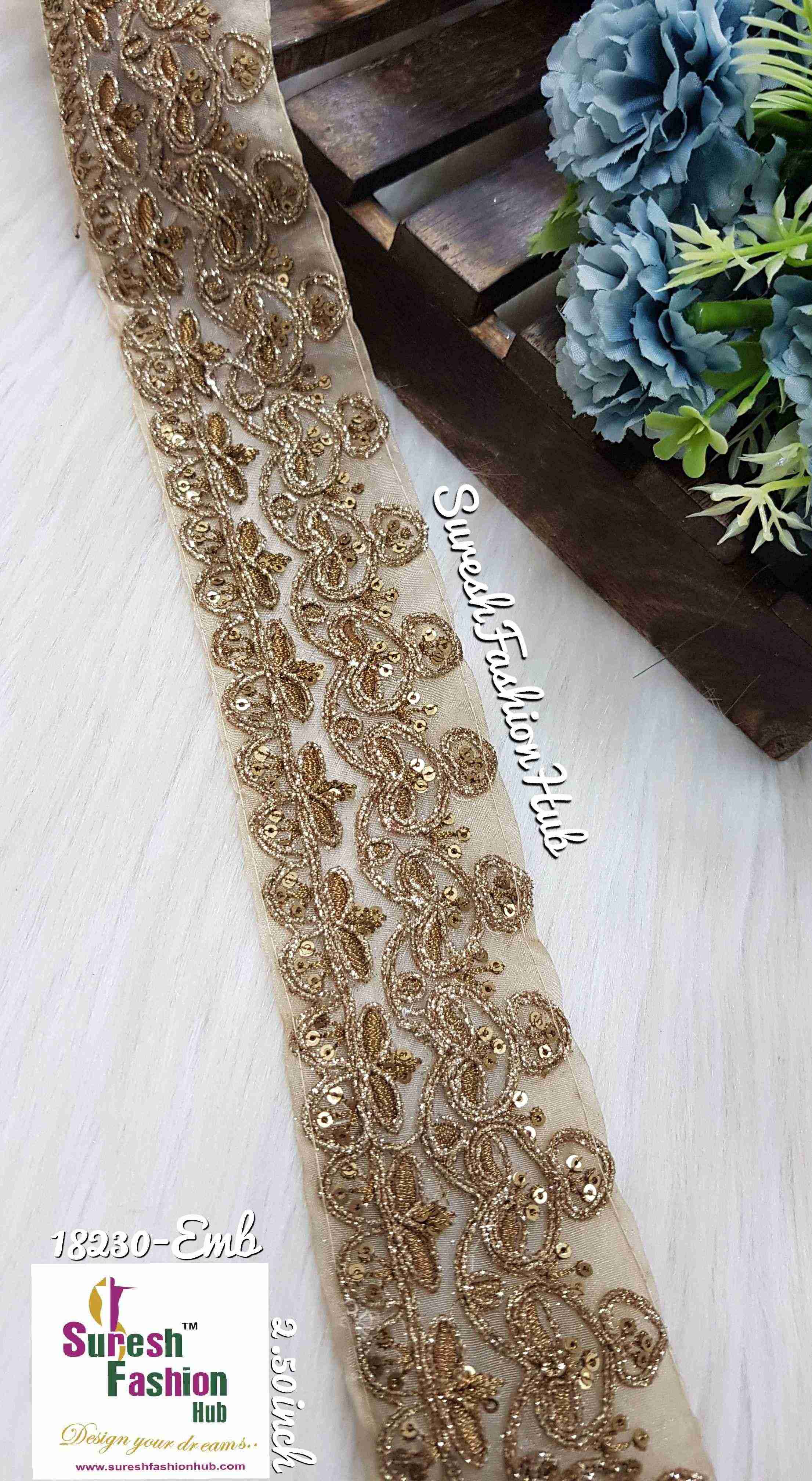 Glamorous Antique Gold Sprinkle  Zari on Organza Designer Trim