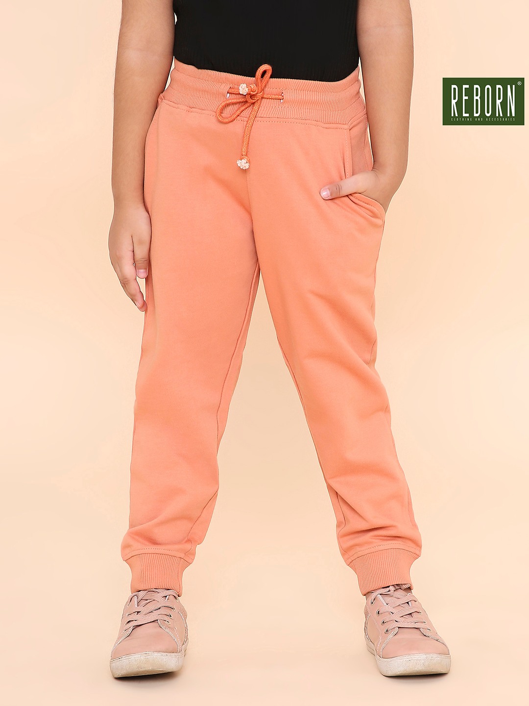 Girls Solid Sweatpant - Peach