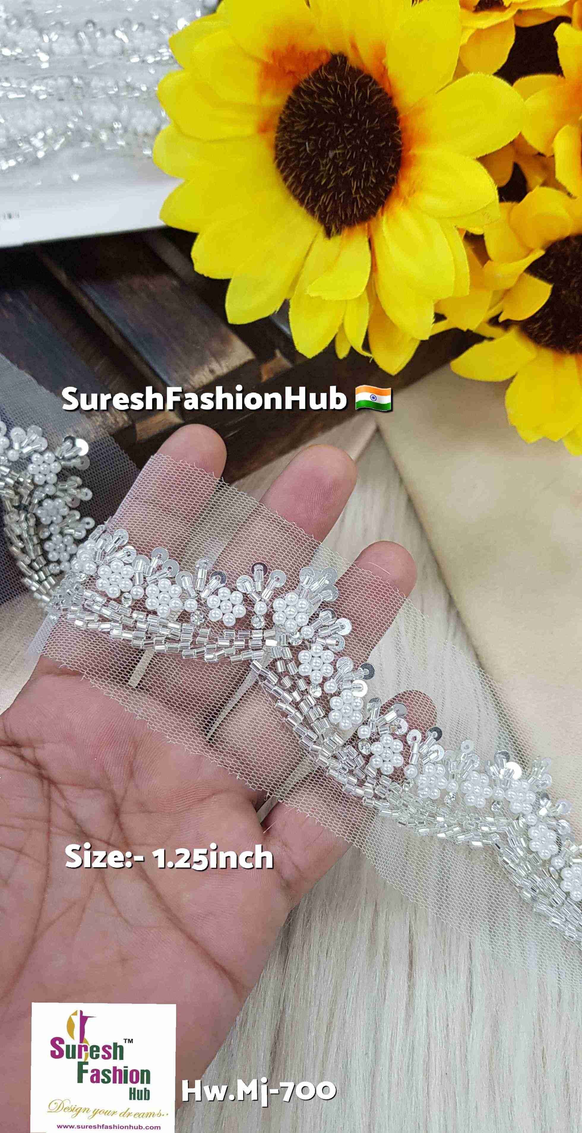 Silver Pearl Floral Scallop Lace Silver Pearl Floral Scallop Lace