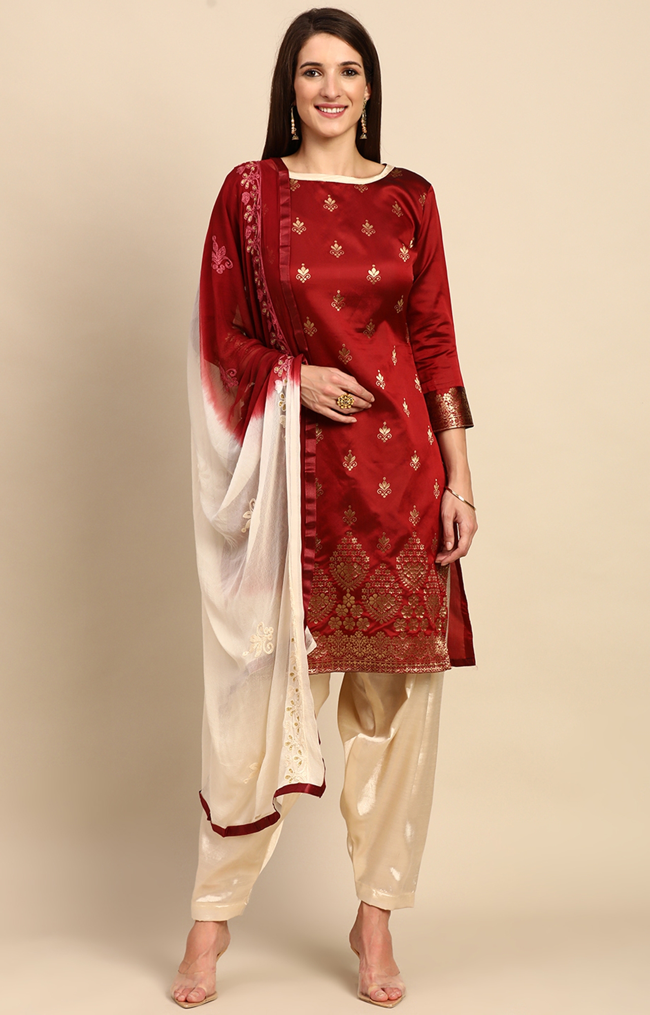Shaily Women Maroon Color Jacquard Woven Design Unstitched Dress Material-VF_SAGUN_MRON_DM