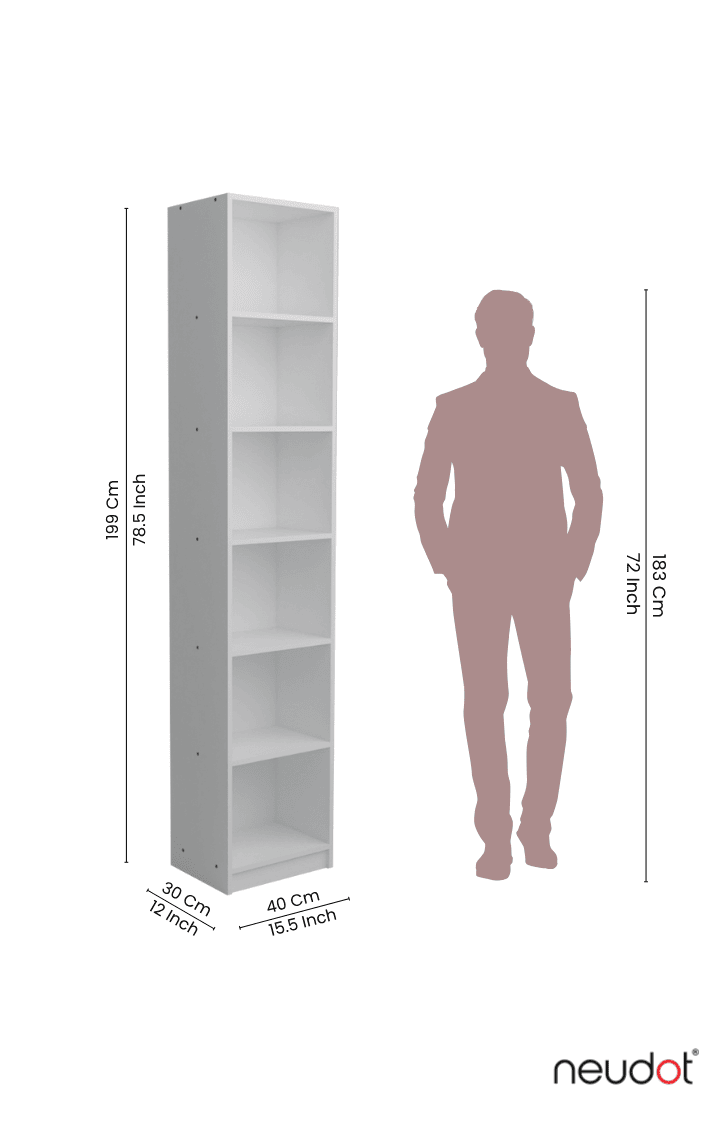 Whitman Tall Bookshelf (6 Compartments)- White Finish