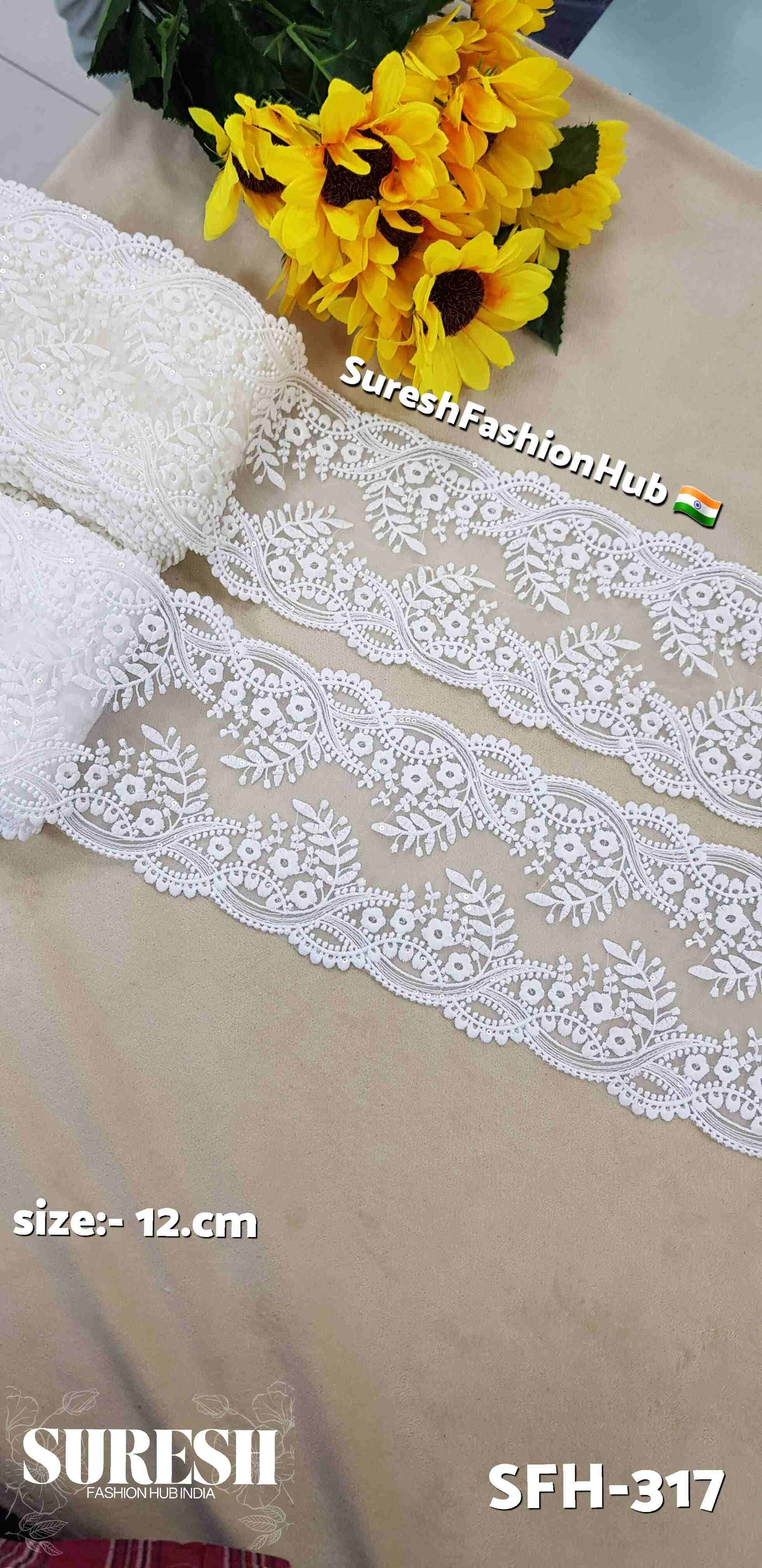 White Double-Sided Organza GPO Lace with Transparent Sequins