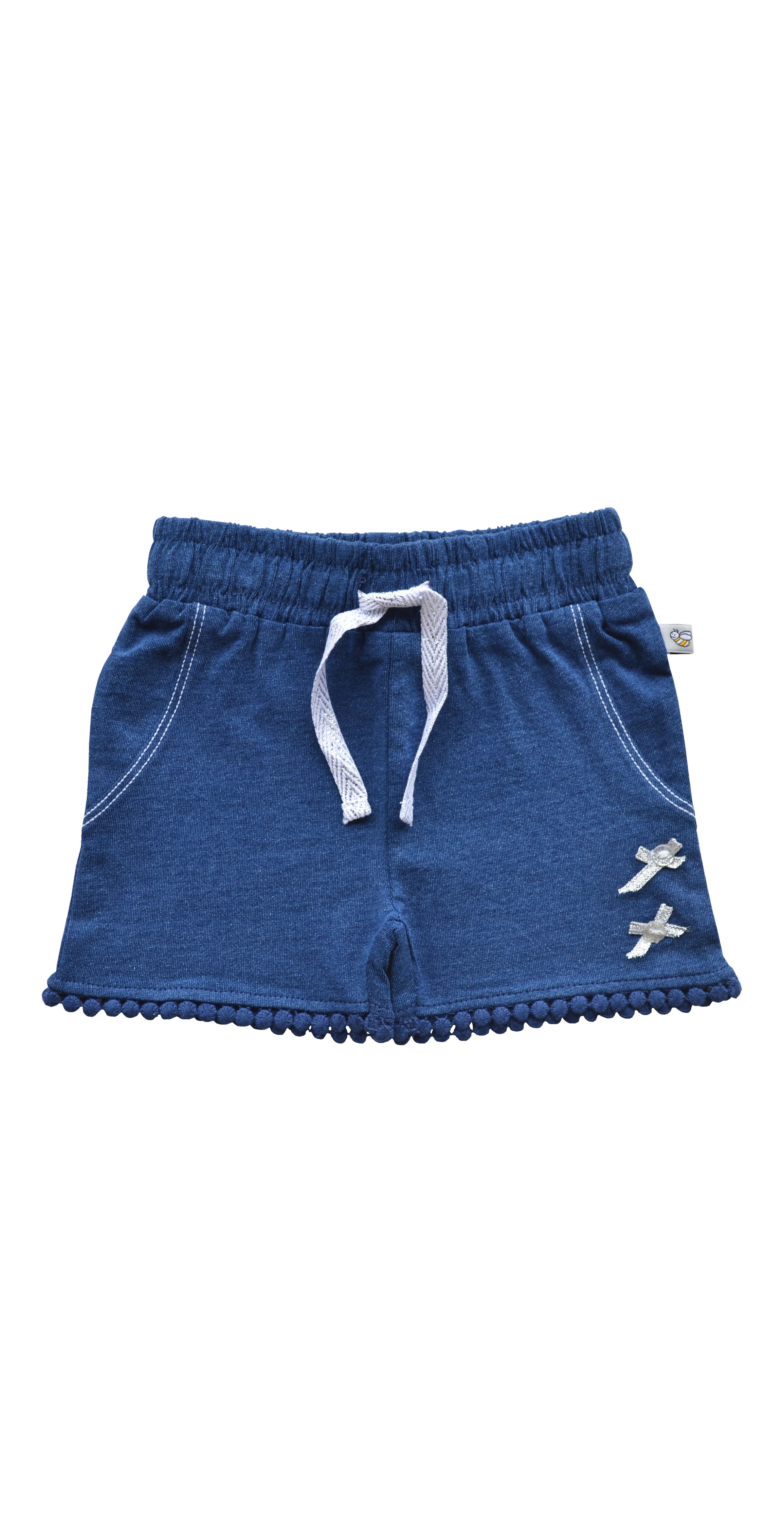 Baby Girl Denim Shorts with Bow Applique(95% Cotton 5% Elasthan)