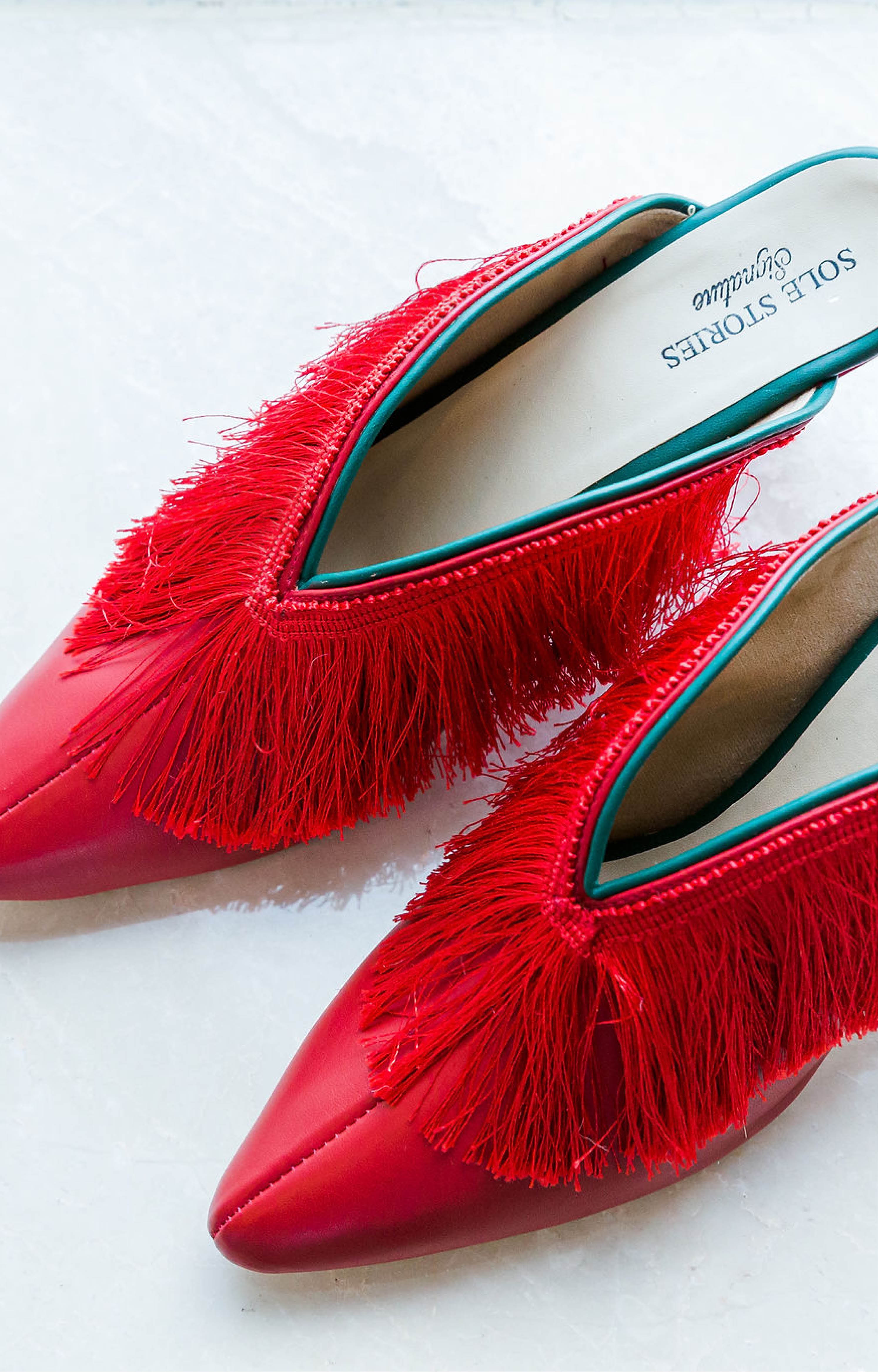 All Red Fringe Mules