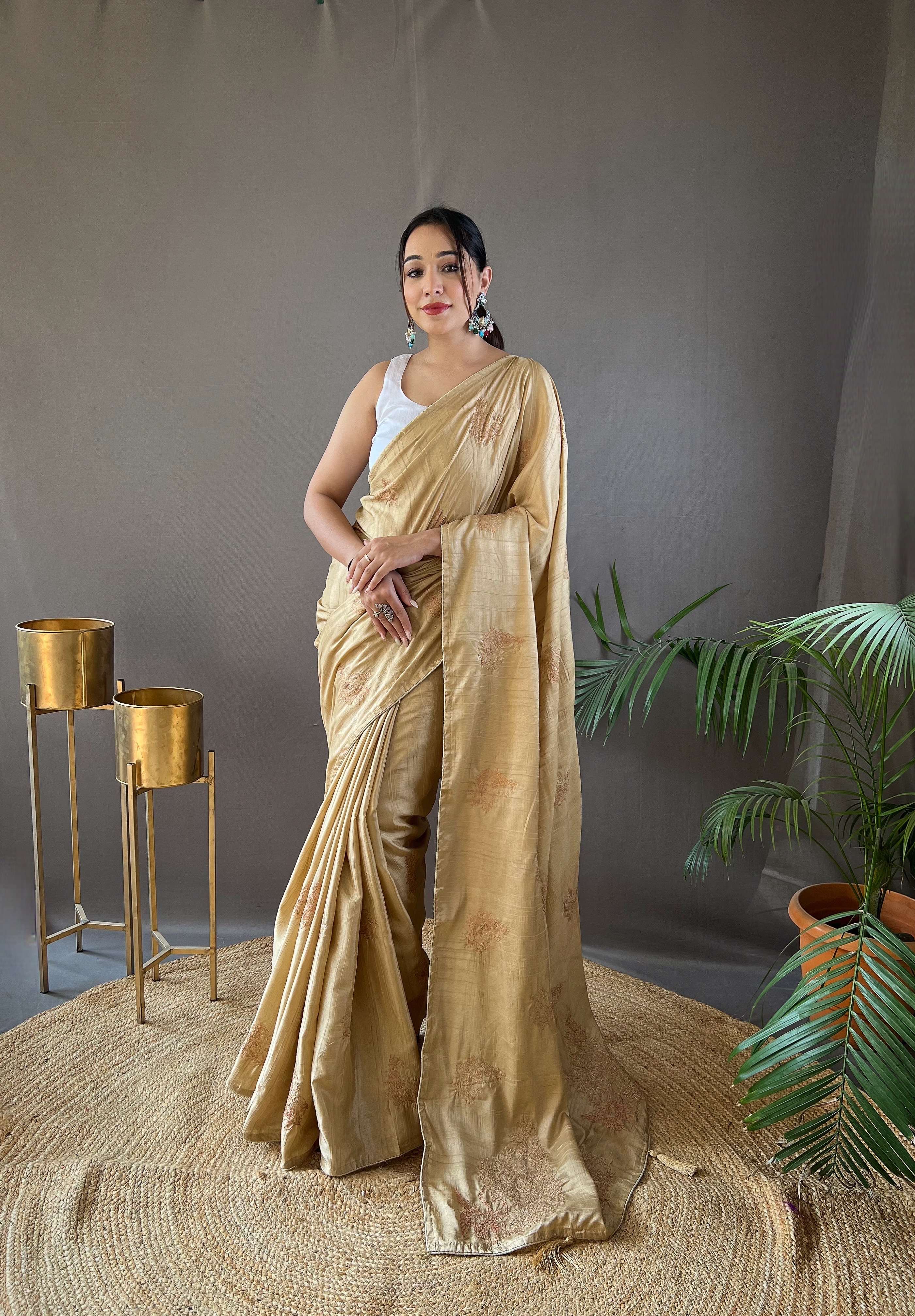 Women's Amaya Cream Silk Saree