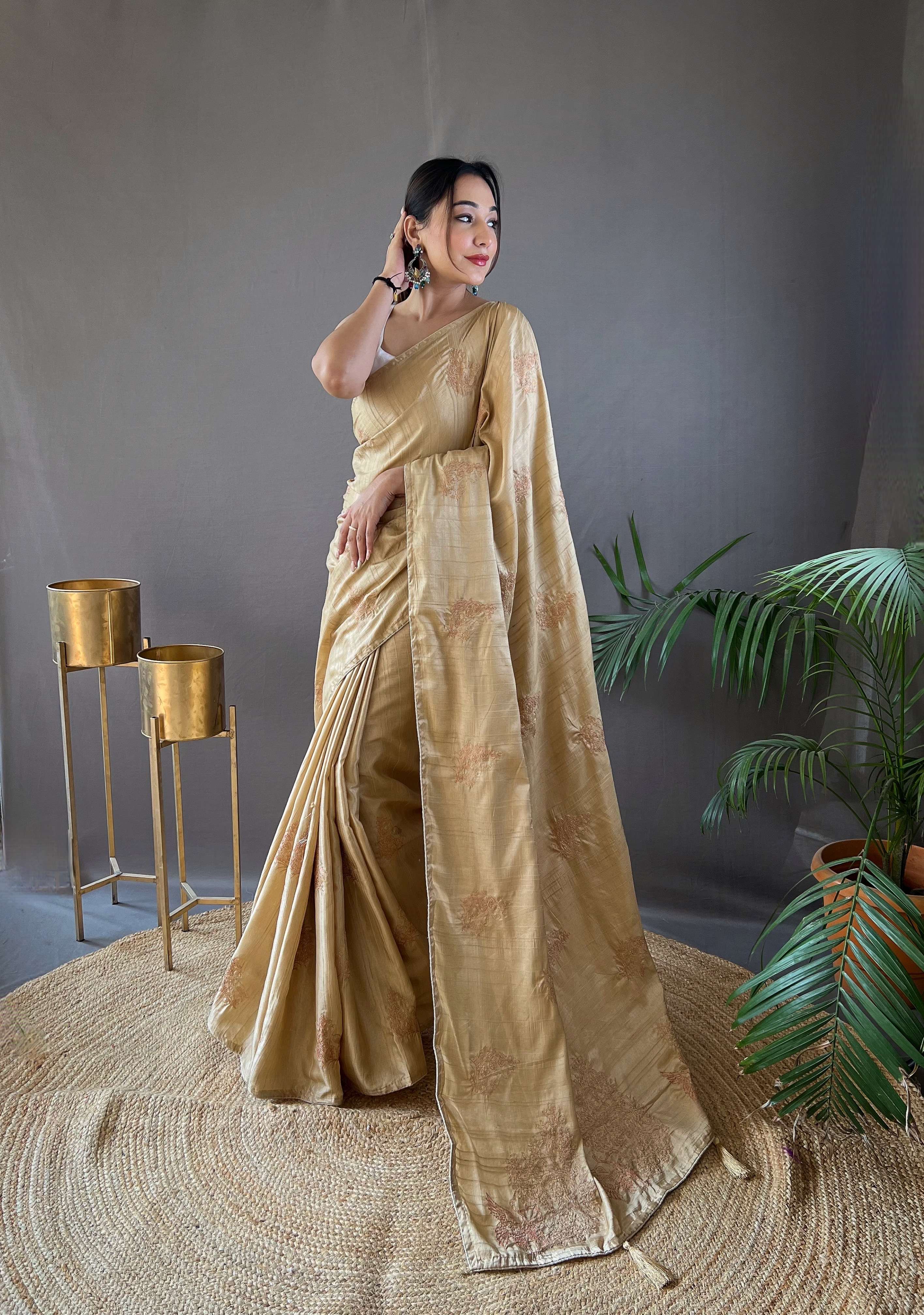 Women's Amaya Cream Silk Saree