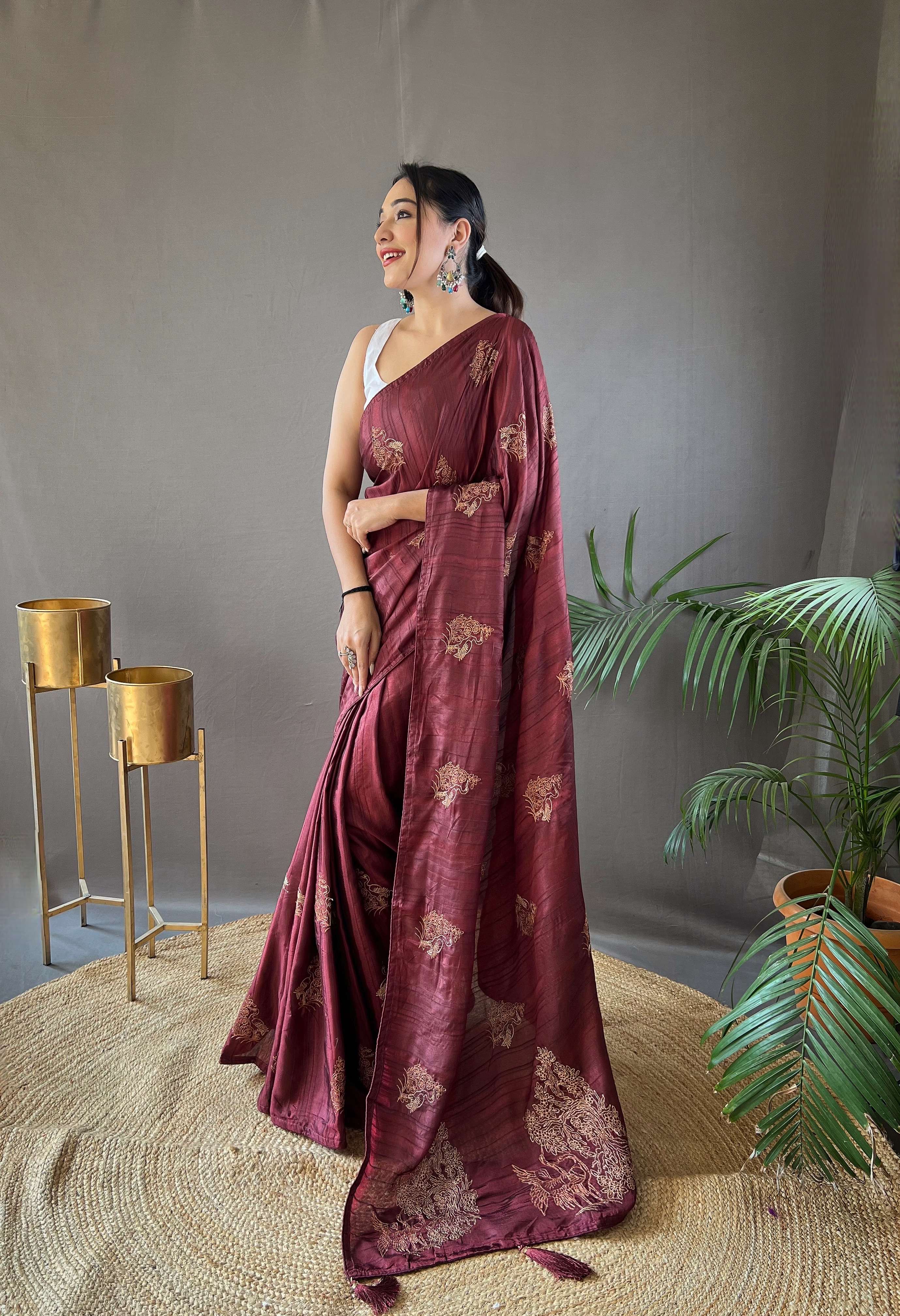 Women's Amaya Maroon Silk Saree