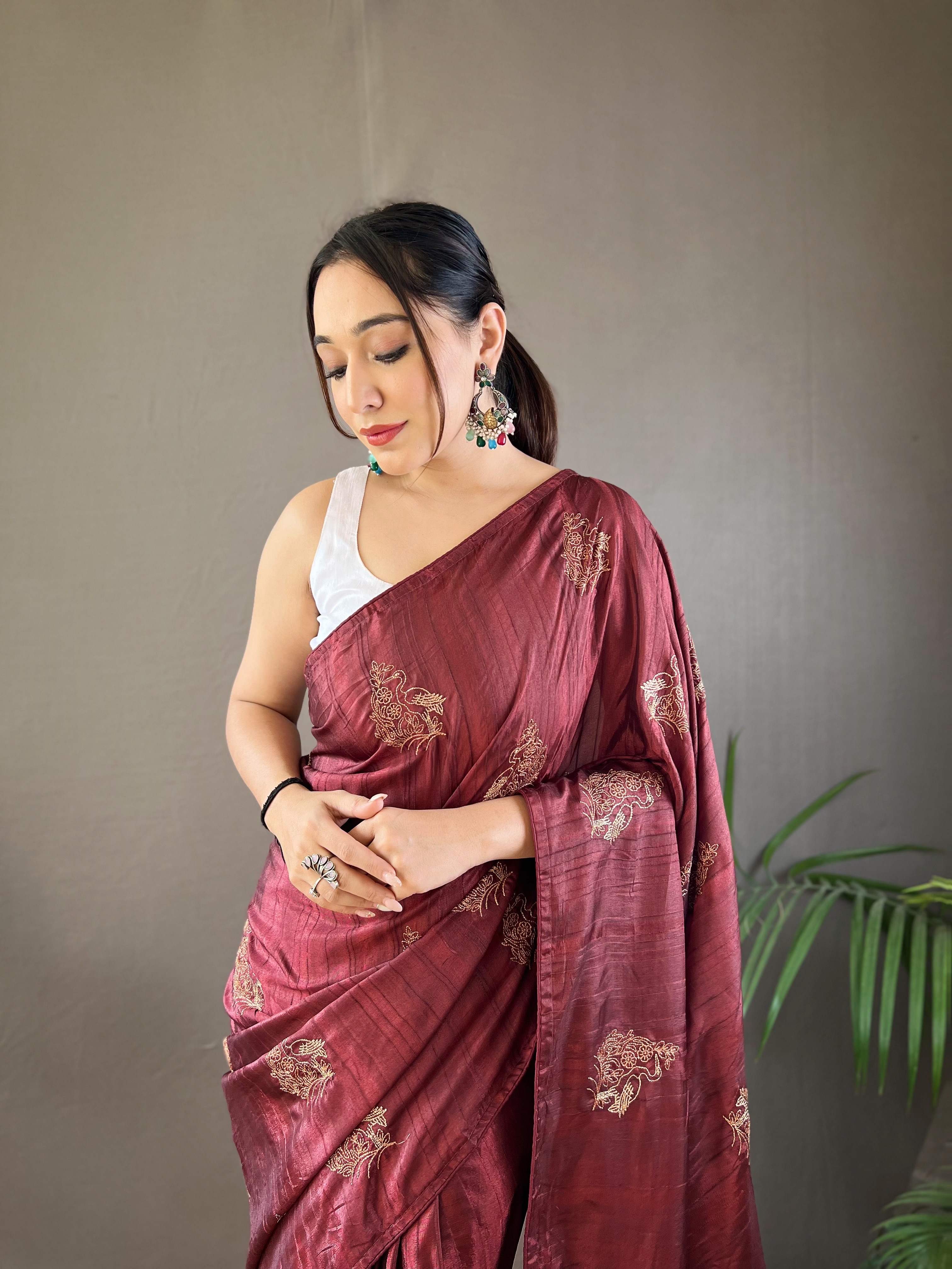 Women's Amaya Maroon Silk Saree