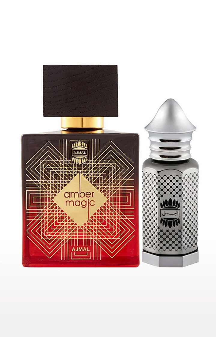 Ajmal Amber Magic EDP Perfume 100ml for Men and Asher Concentrated Perfume Oil Oriental Alcohol-free Attar 12ml for Unisex