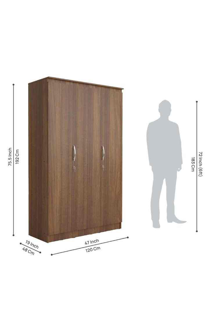 PICO Engineered Wood 3 Door Wardrobe with Out Mirror - Leon Teak