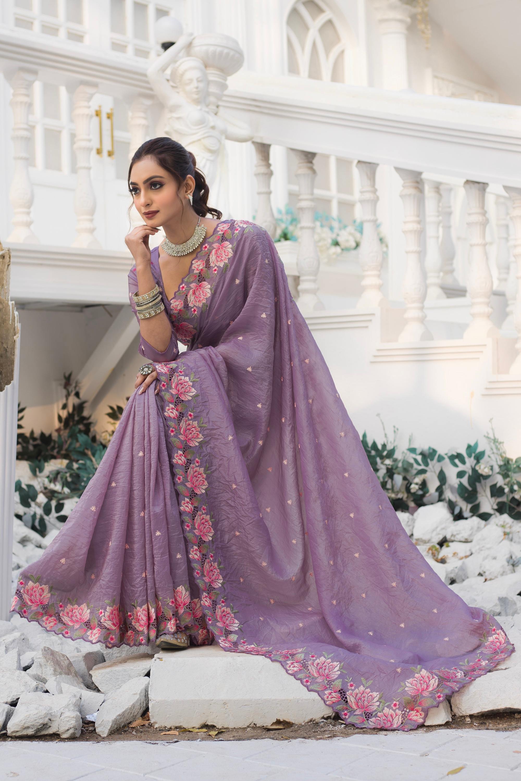 Tasarika Women Dark Purple Organza Saree