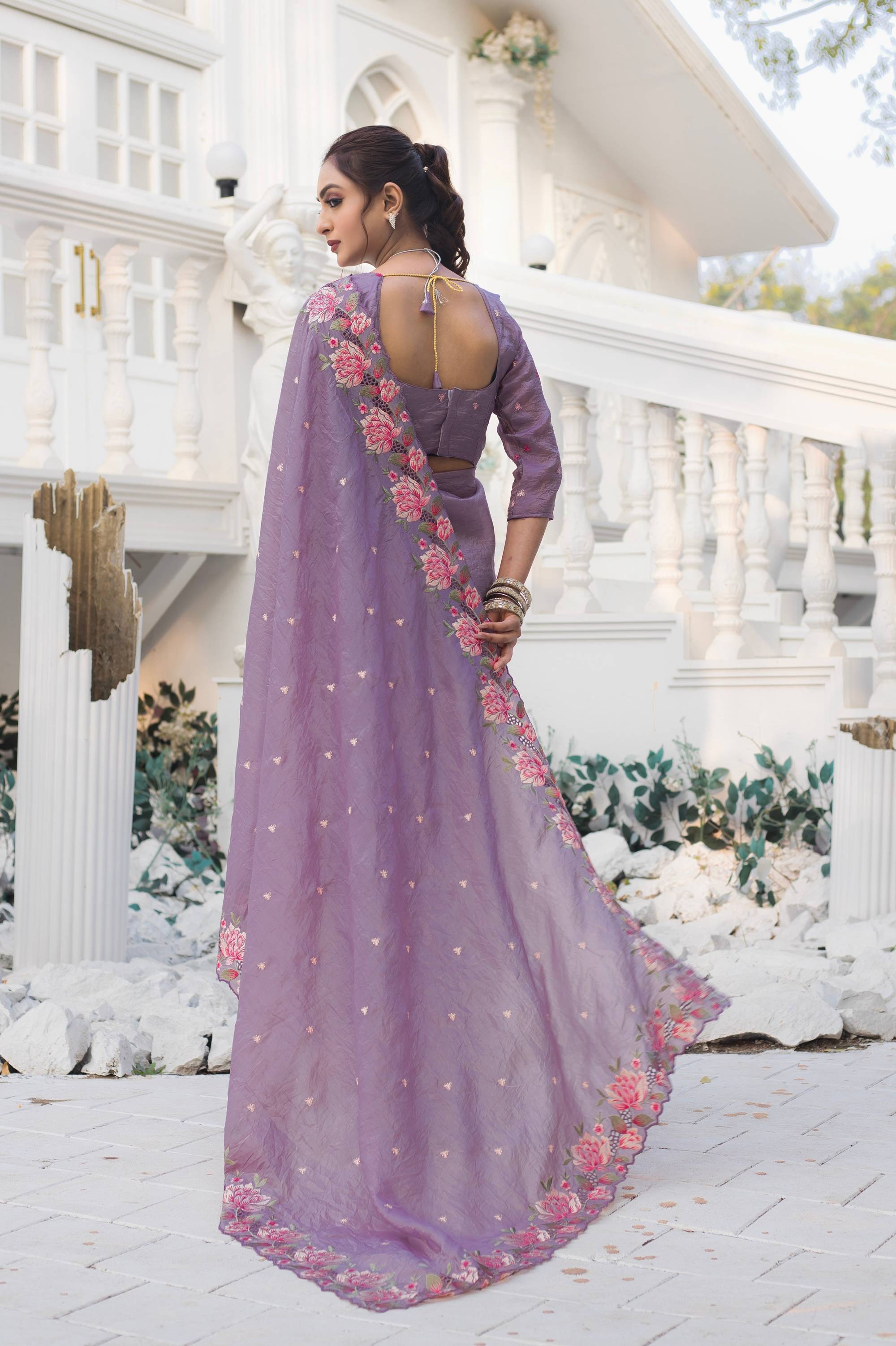 Tasarika Women Dark Purple Organza Saree