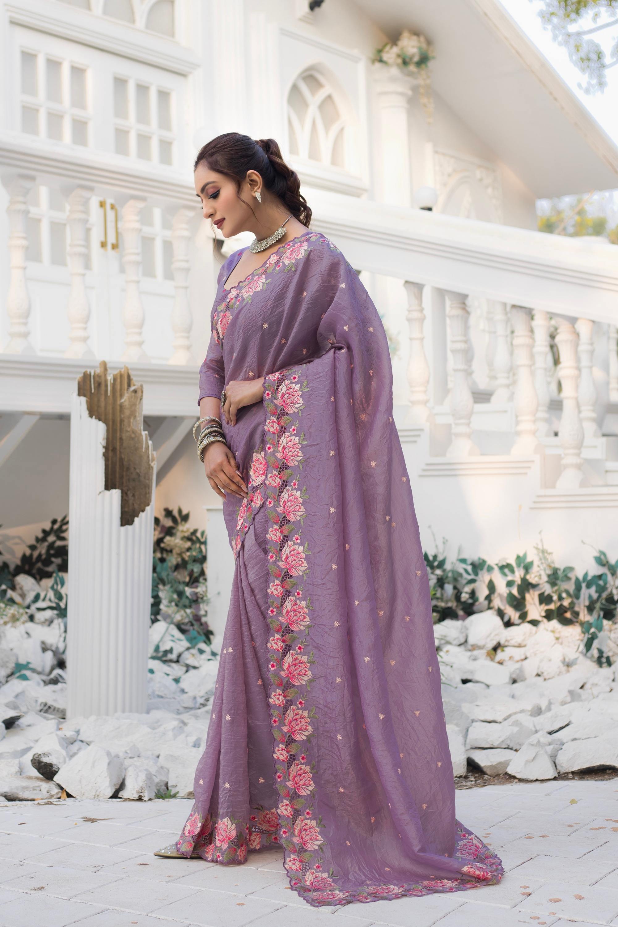 Tasarika Women Dark Purple Organza Saree