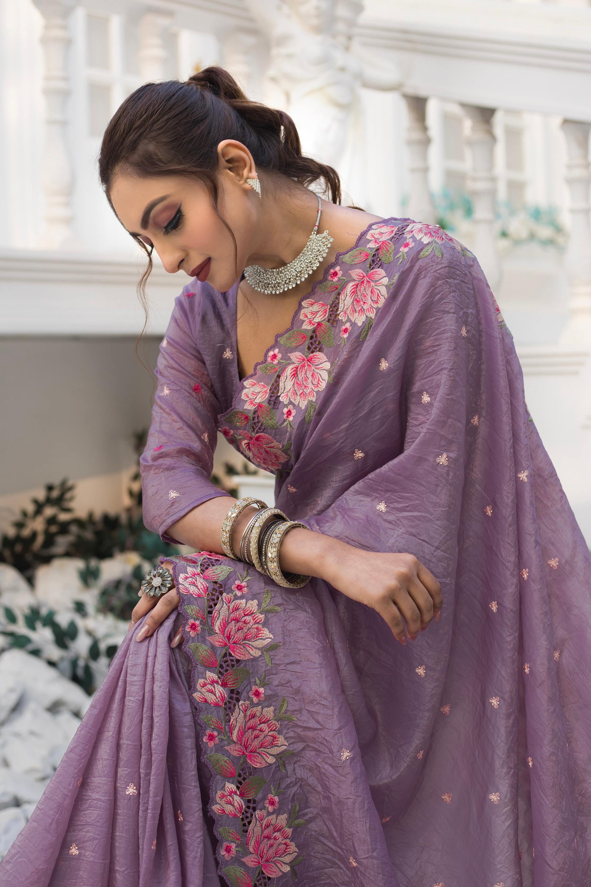 Tasarika Women Dark Purple Organza Saree