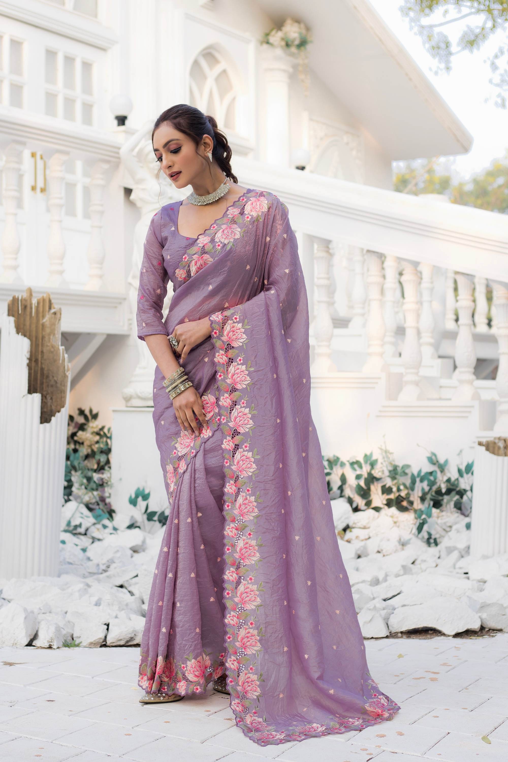 Tasarika Women Dark Purple Organza Saree