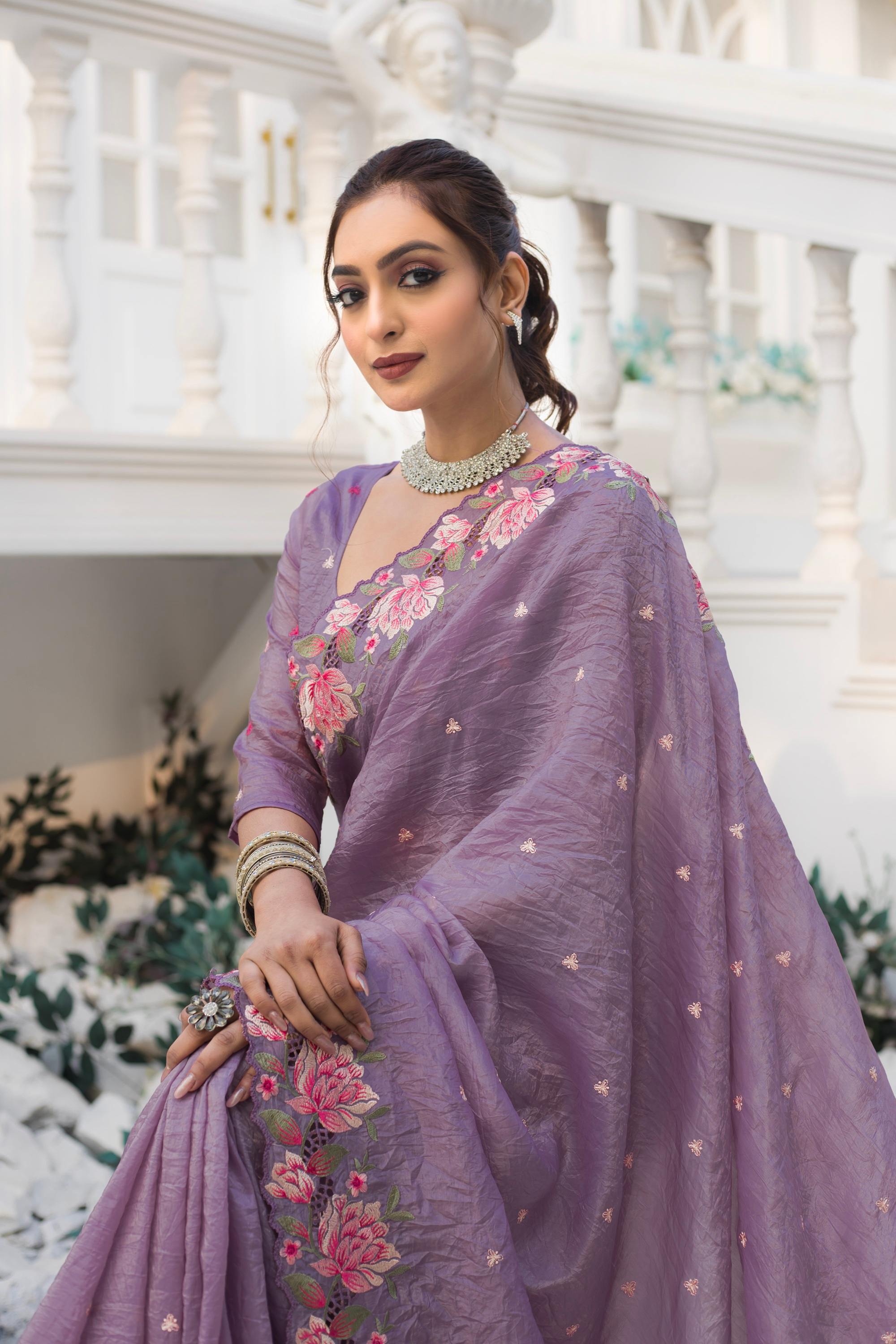 Tasarika Women Dark Purple Organza Saree