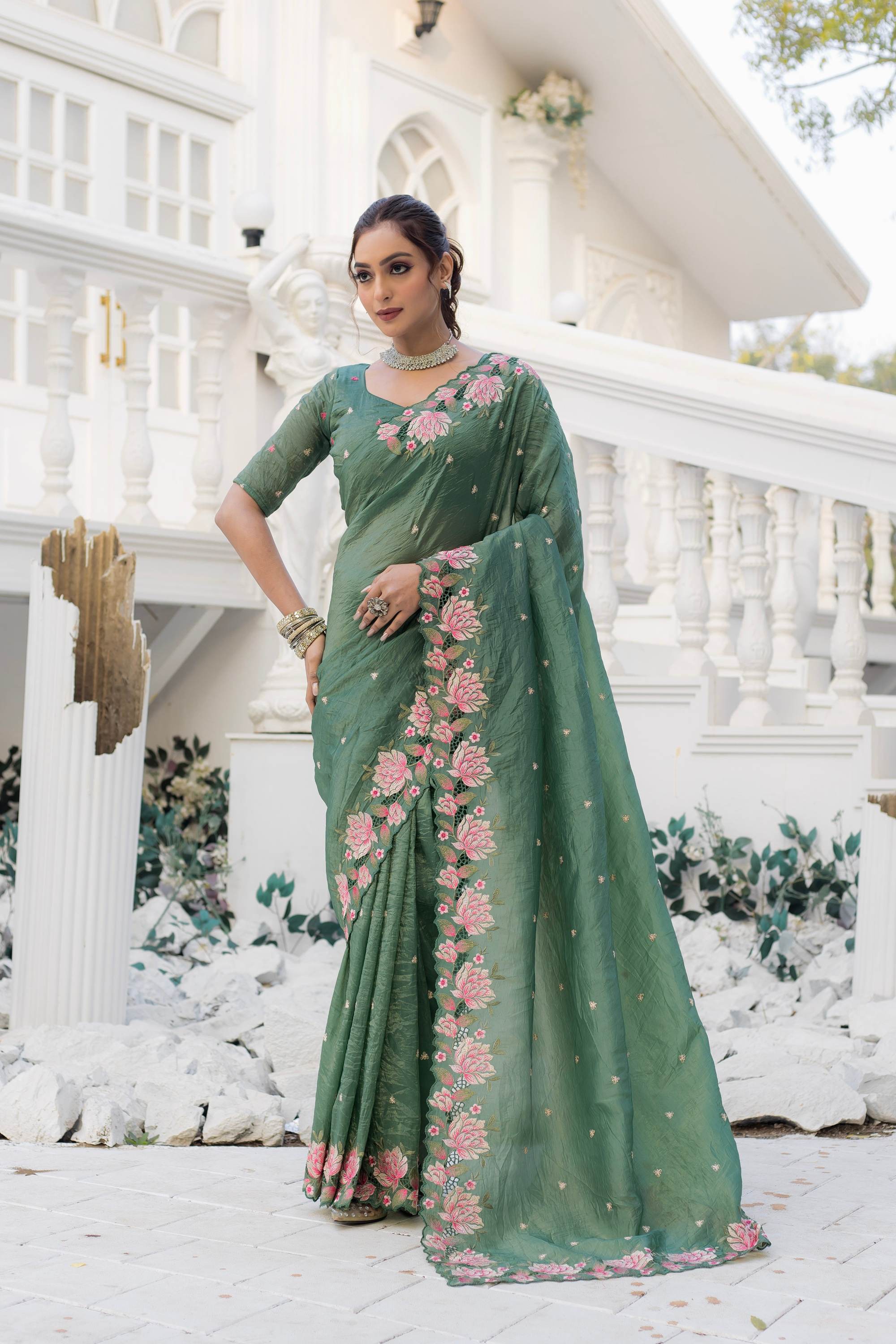 Tasarika Women Green Organza Saree