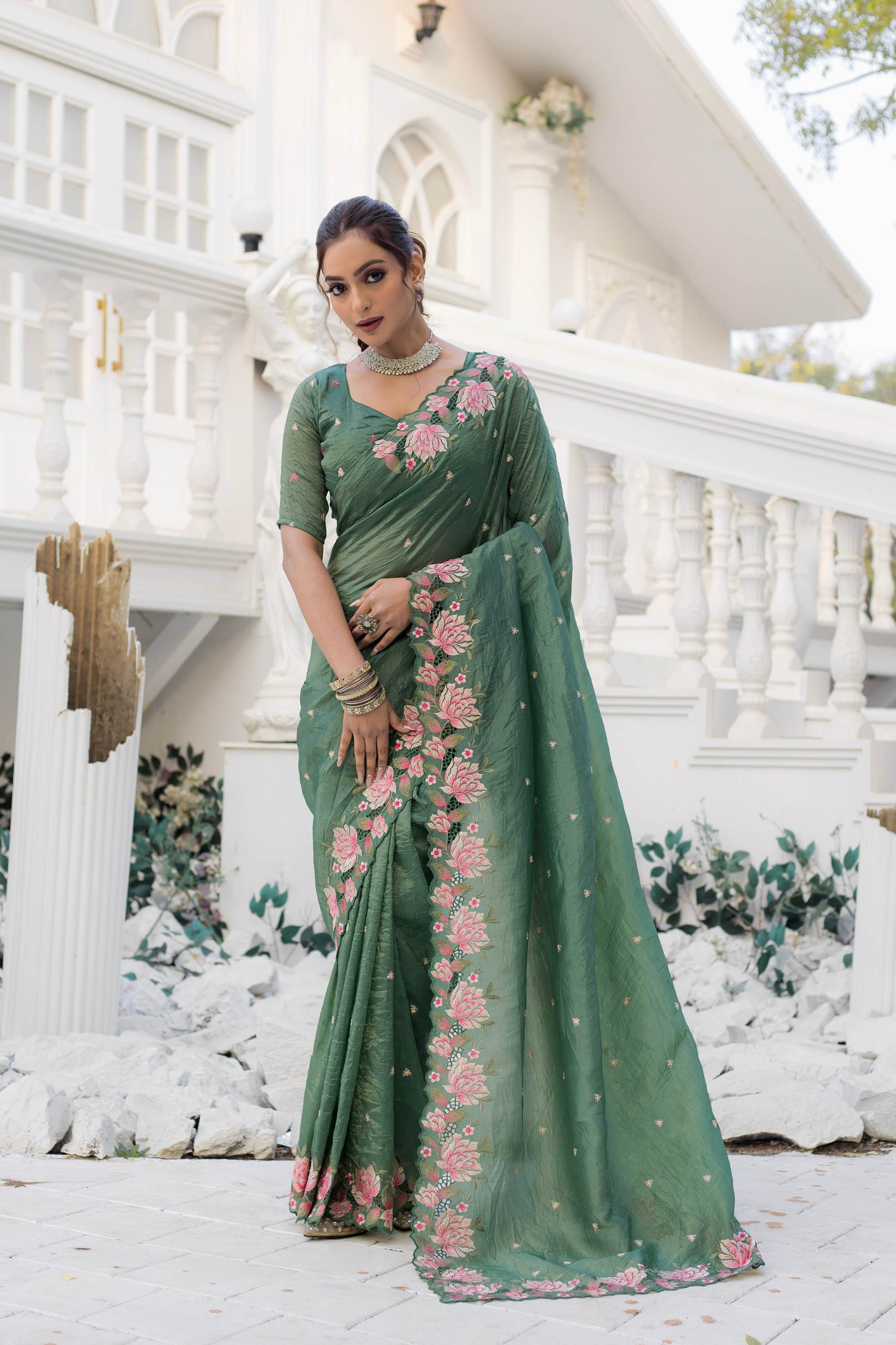Tasarika Women Green Organza Saree