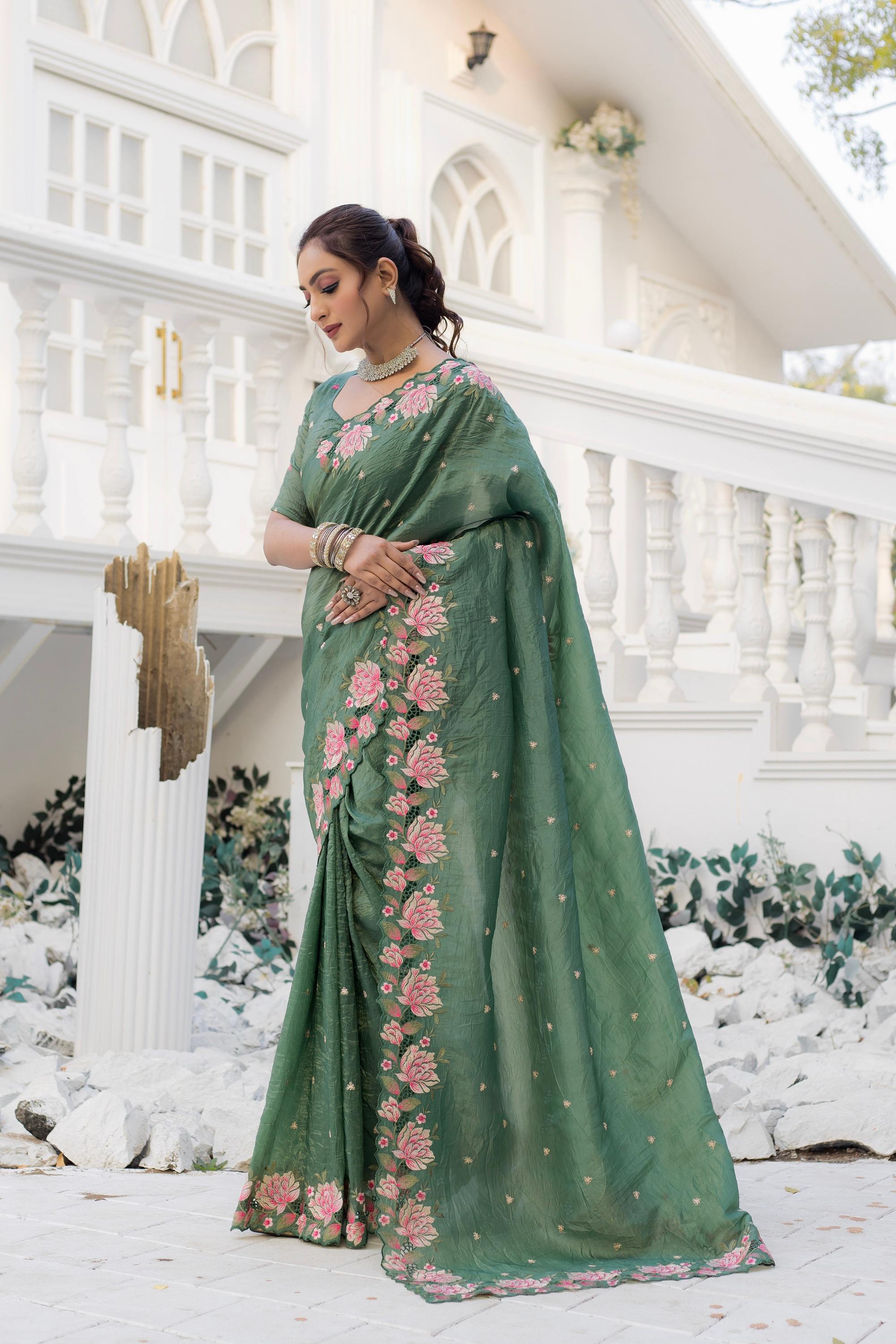 Tasarika Women Green Organza Saree
