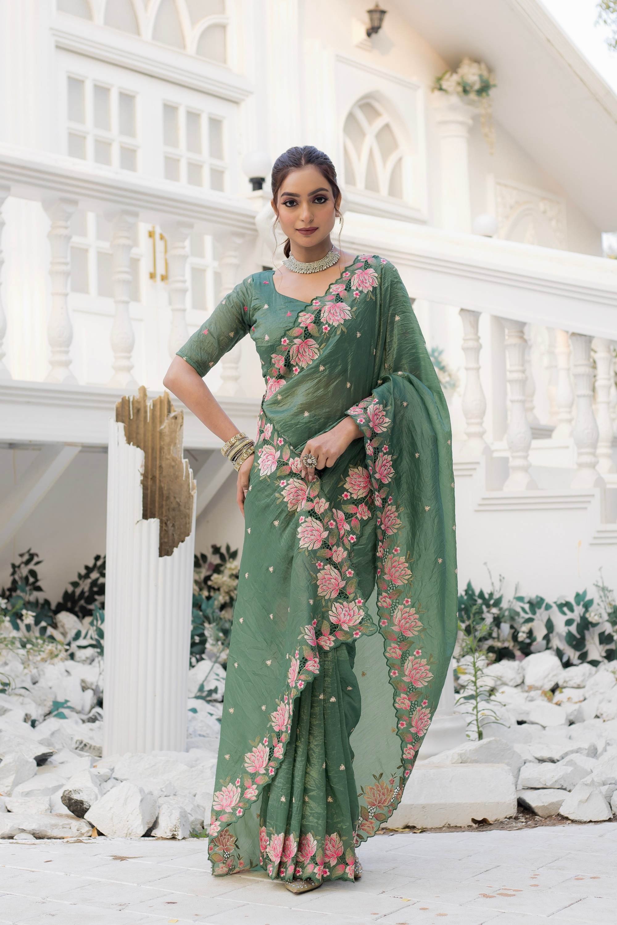 Tasarika Women Green Organza Saree