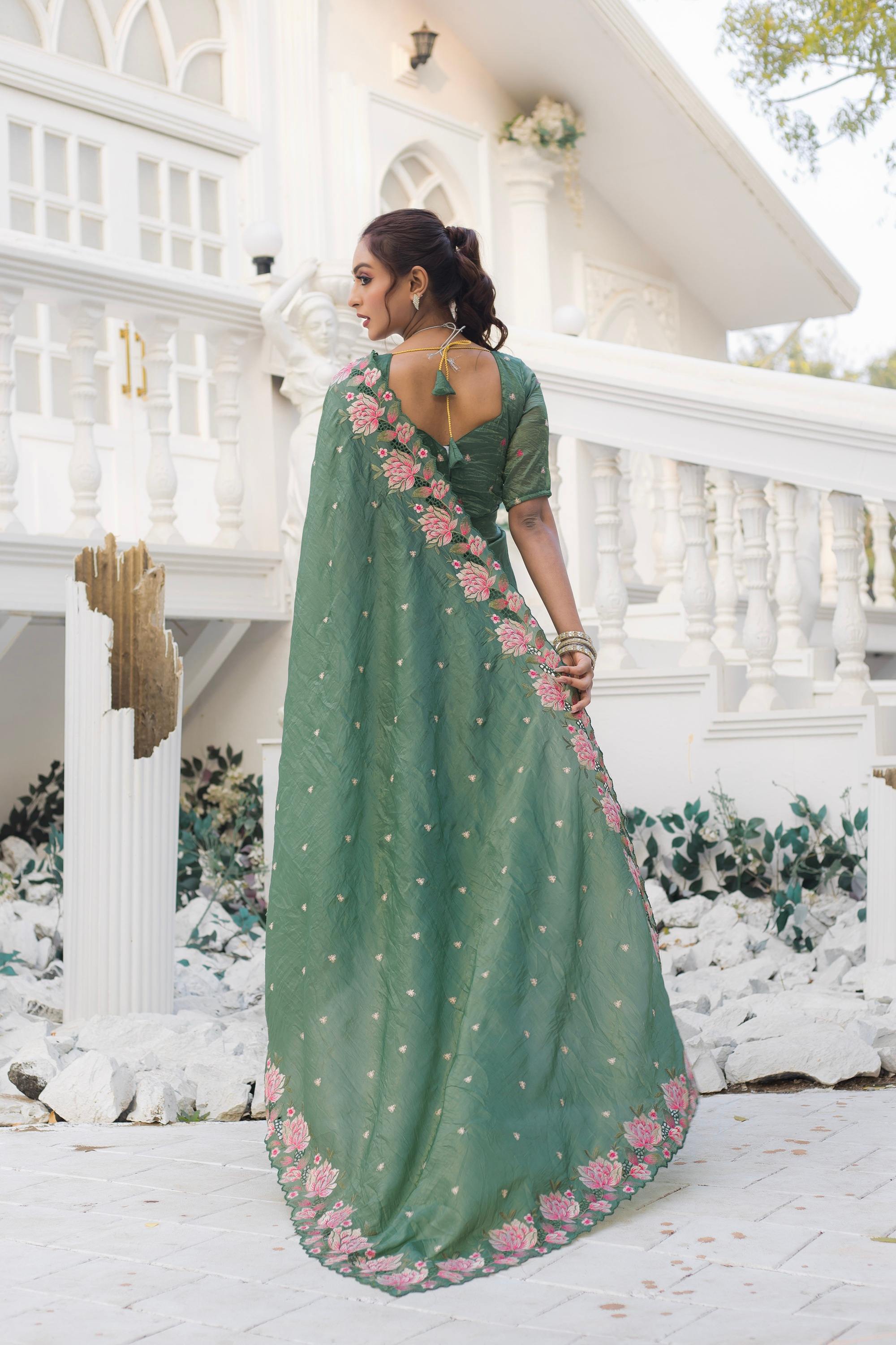 Tasarika Women Green Organza Saree