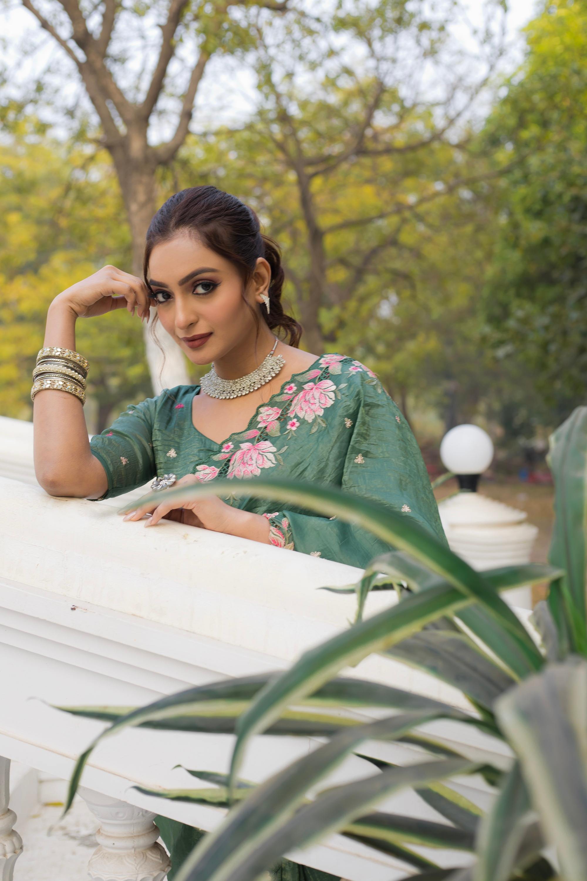 Tasarika Women Green Organza Saree